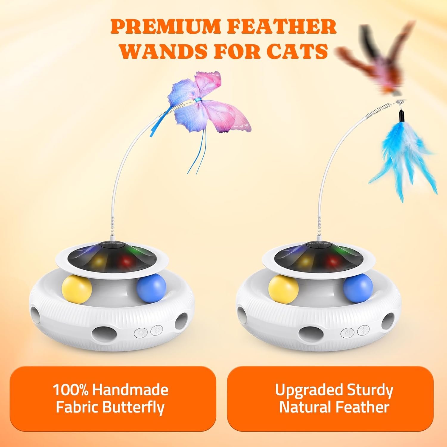 Pawtners 1-Pack Fluttering Butterfly Replacement and 2-Pack Feather Rods for 3 in 1 Automatic Interactive Cat Toy Rechargeable Kitten Toys - Image 3