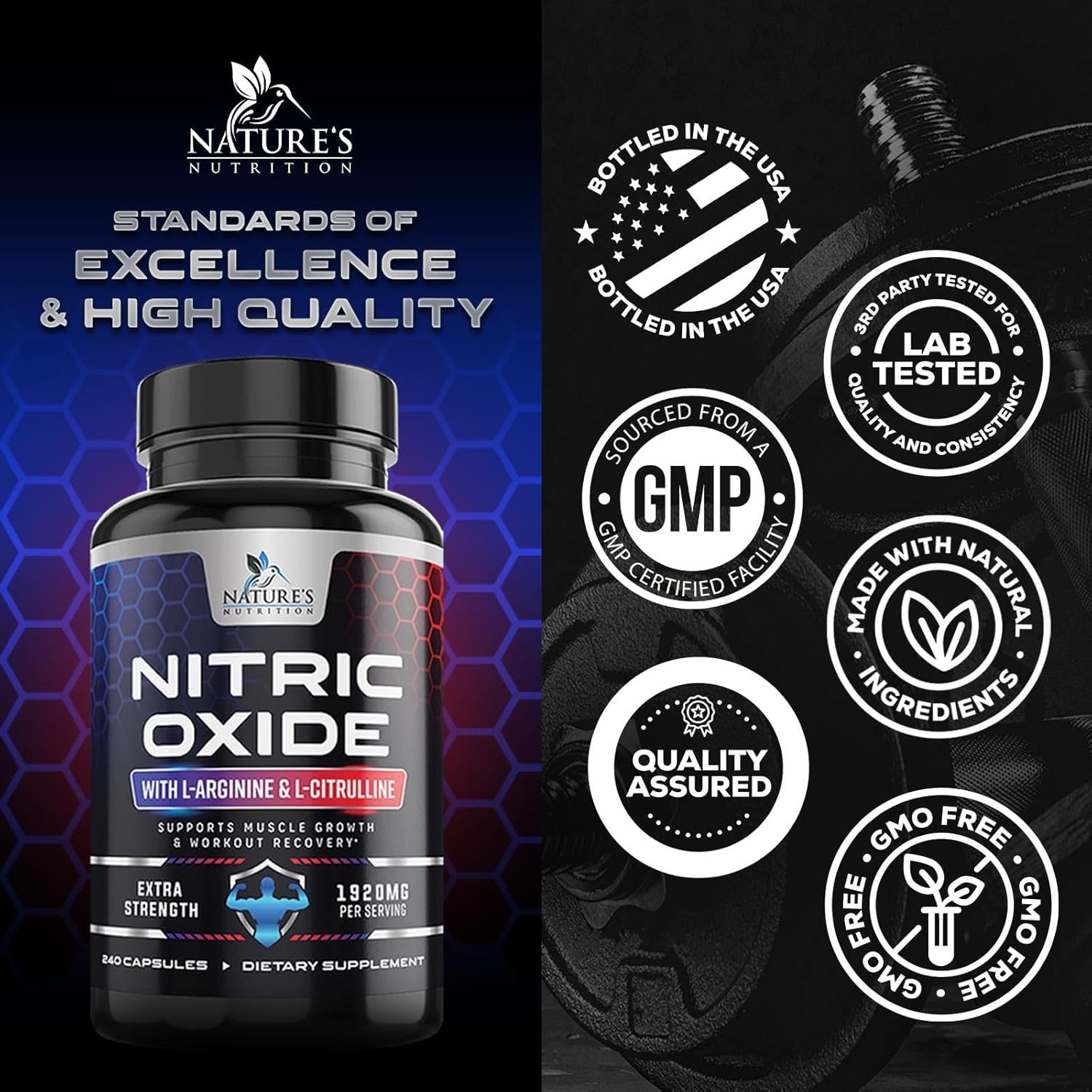 Nitric Oxide Booster Extra Strength - L Arginine 3X Strength Nitric Oxide Support Supplements for Men and Women, Citrulline Muscle, Heart Health, & Energy Support Supplement, Non-GMO - 240 Capsules - Image 5