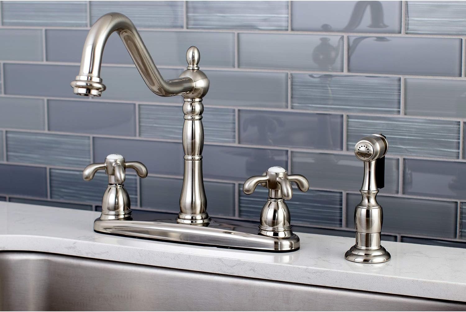 Kingston Brass KB1758TXBS French Country Kitchen Faucet with Brass Sprayer, 8-5/8-Inch - Image 3