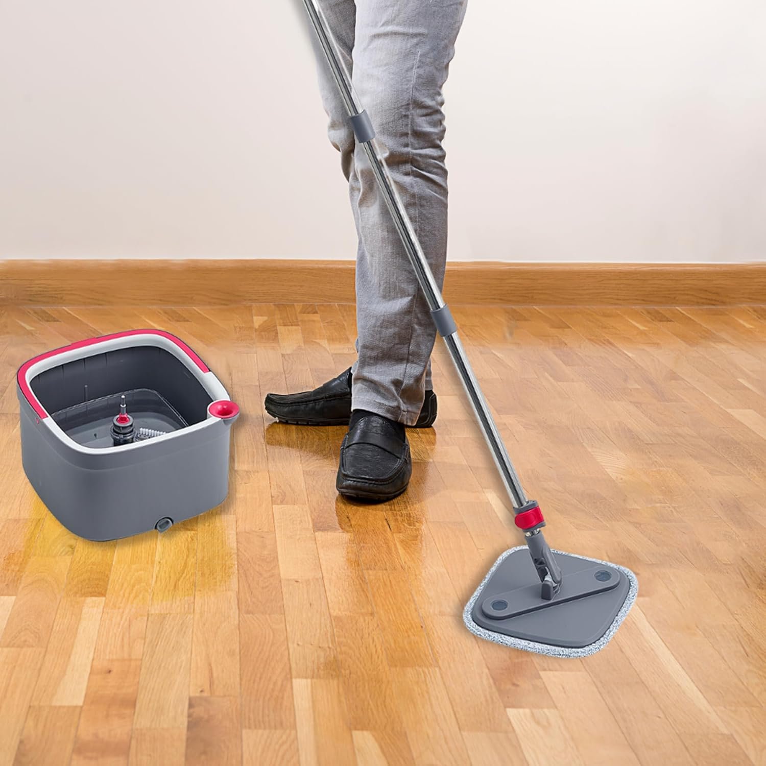 Heavy Duty Square Spin Mop for Floor Cleaning, Separate Compartment for Clean and Dirty Water, Use Any Cleaning Solution, Self Cleaning, Machine Washable Mop Pads - Image 5