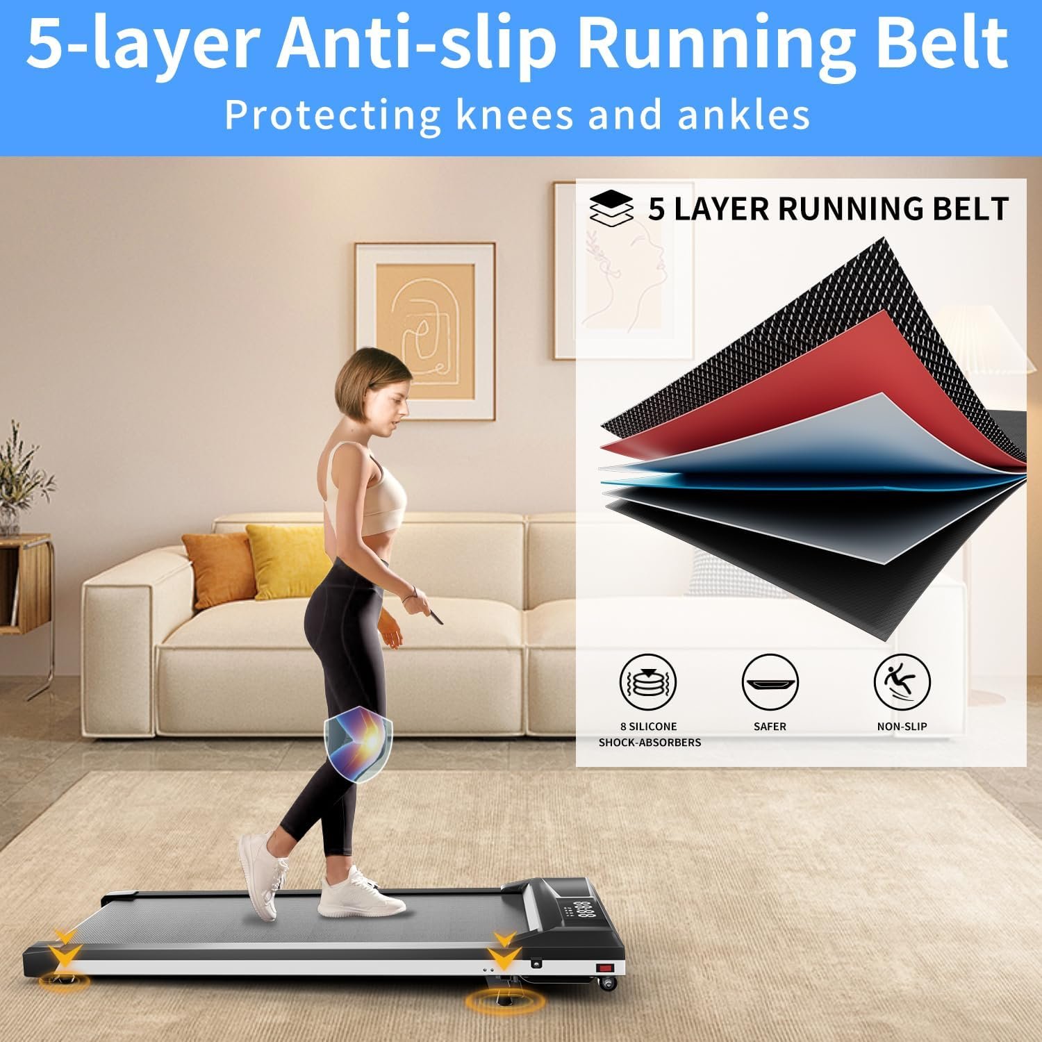Treadmill, Portable Under Desk Walking Pad with Incline for Home/Office, Remote Control, LED Display - Image 4