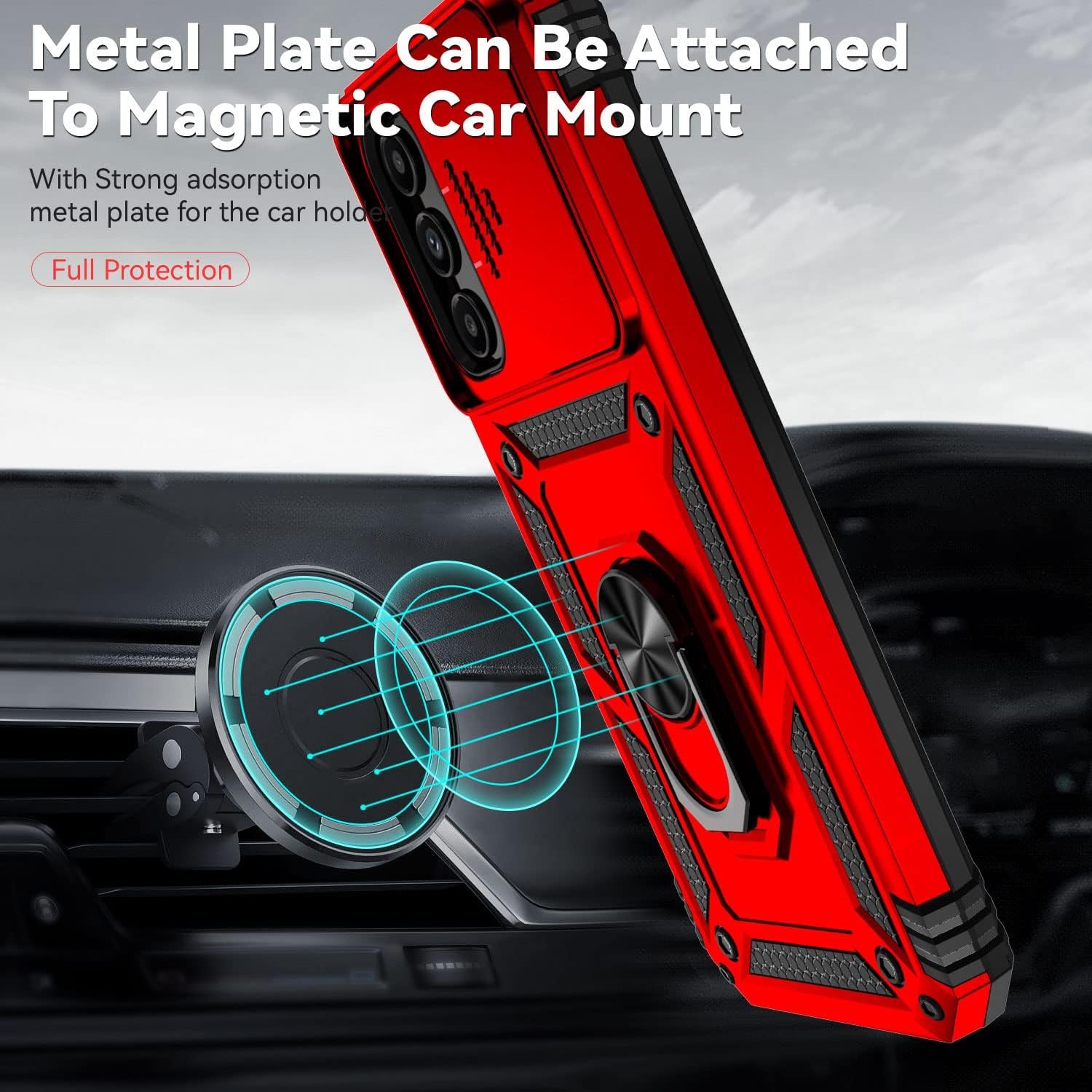 for Galaxy A14 5G Phone Case with Camera Lens Cover HD Screen Protector, Dual Layer Military-Grade Drop Tested Magnetic Ring Holder Kickstand Protective Phone Case for Samsung A14 (Red) - Image 4