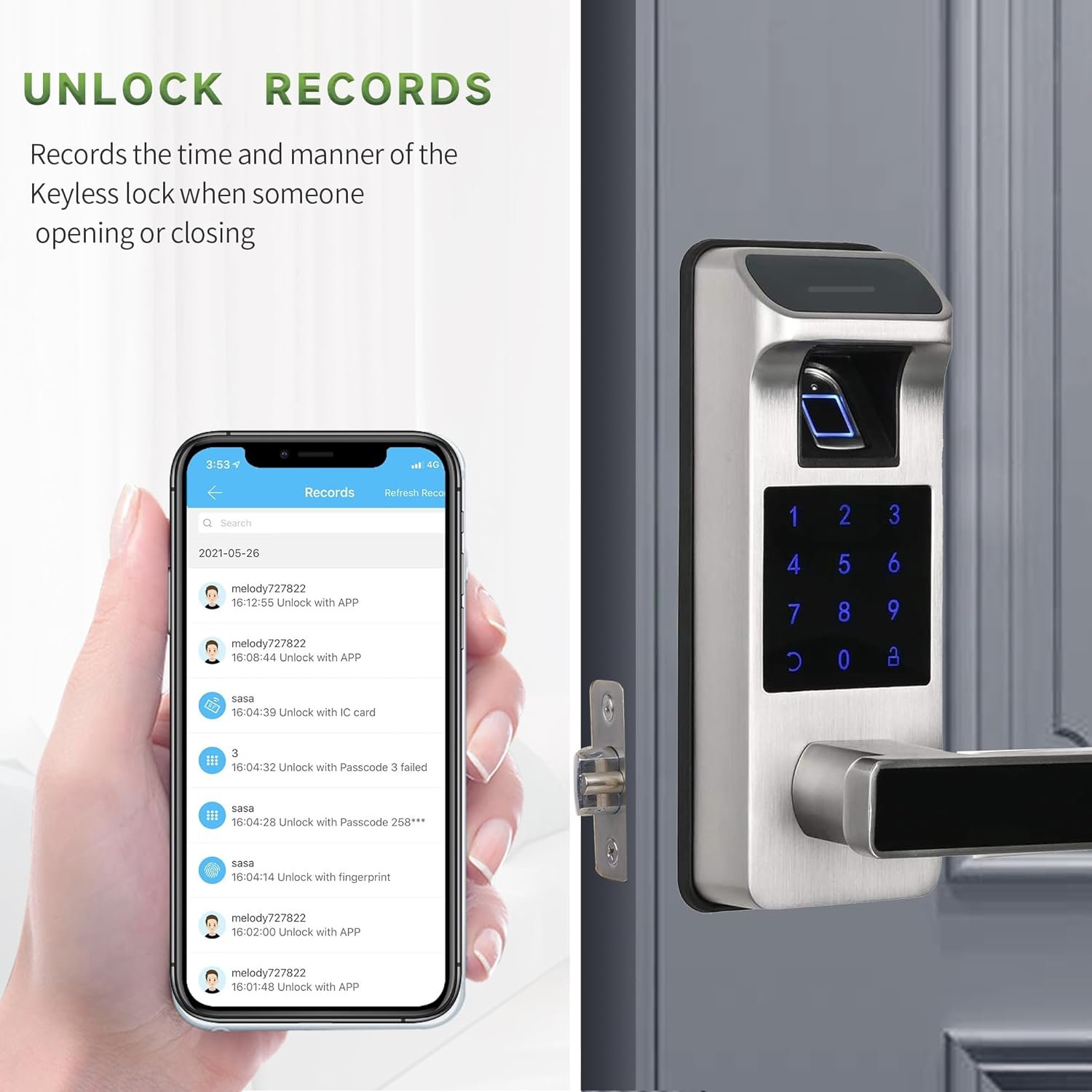 Harfo Smart Door Lock, Heavy Duty Keyless Entry Door Lock, Fingerprint Door Lock, Door Locks with Keypads, Full App Control Digital Door Lock, Keypad Lock Electronic Door Lock(Satin Nickel) - Image 6