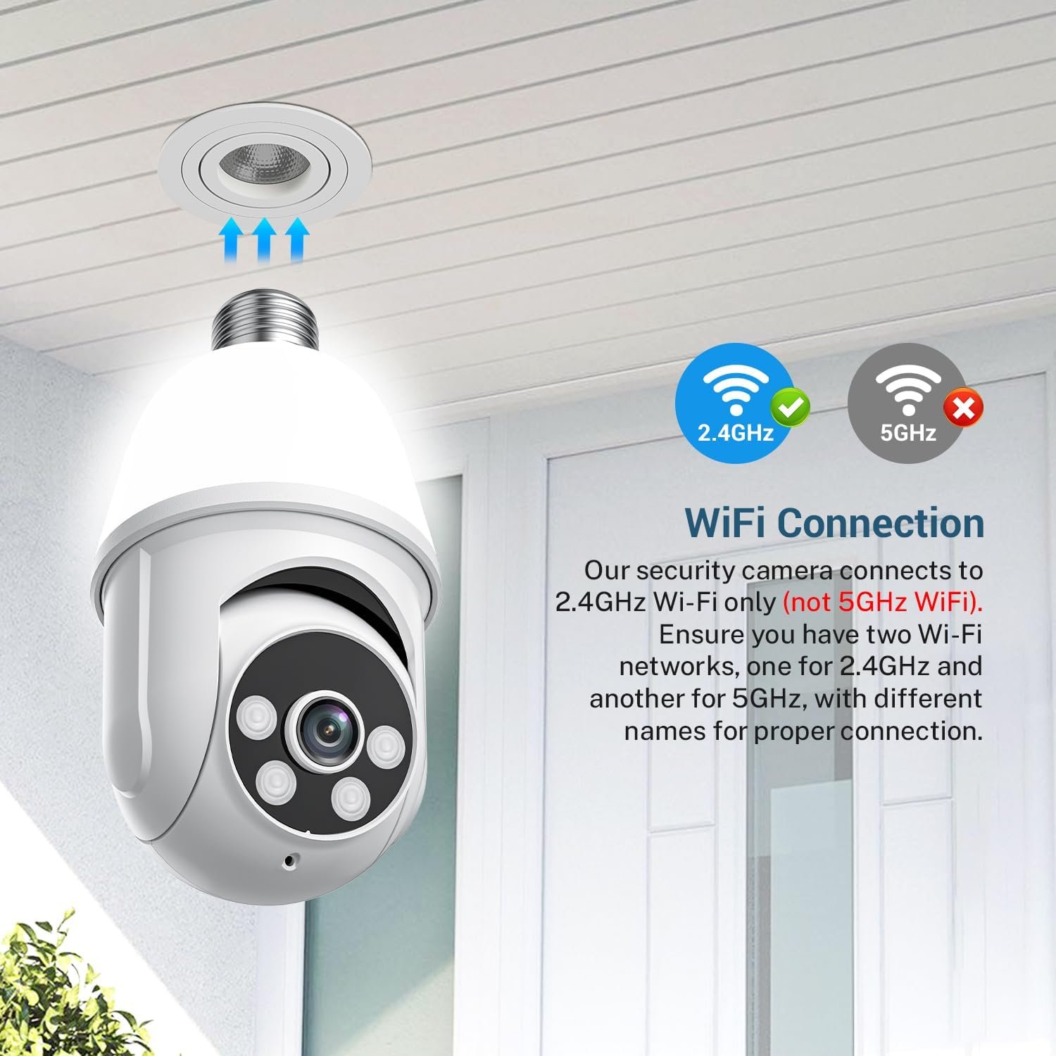 1080P Light Bulb Security Camera, 2.4GHz WiFi Only, 2-Way Talk, Color Night Vision, AI Human Detection for Indoor/Outdoor Home Security (with LED Bulb), Cloud Storage Sold Separately - Image 9
