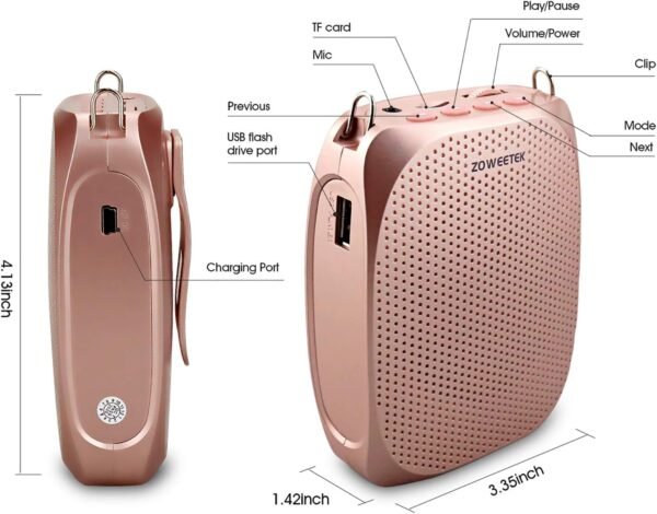 ZOWEETEK Voice Amplifier for Teachers, Original Personal Voice Amplifier, Work of 12 hrs, Portable Speaker for Classroom, Meeting, Speech, Tour Guide, Support MP3 Format Audio - Image 4