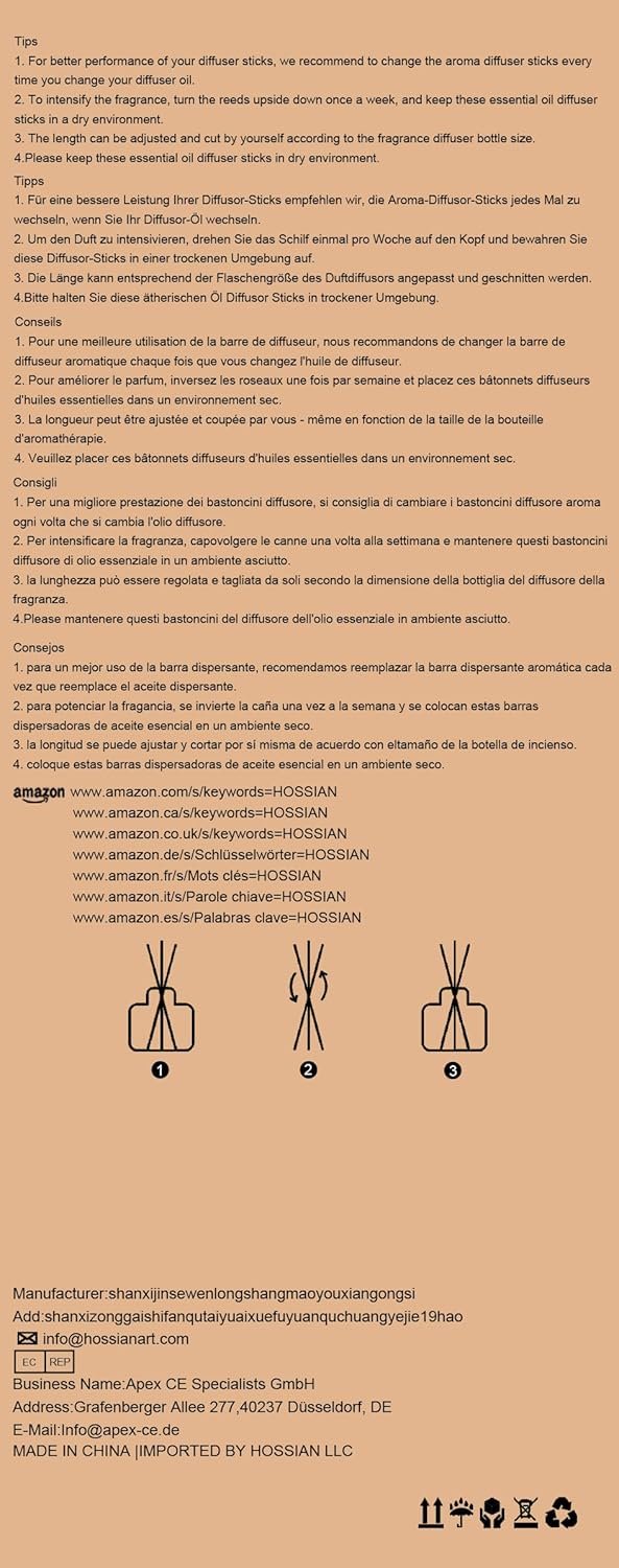 HOSSIAN 100PCS Reed Diffuser Sticks-Natural Rattan Wood Sticks Reed diffusers-Reed Sticks-Replacement for Aroma Fragrance reeds for Essential Oil diffusers Refills (7"*3mm Primary Color) - Image 8