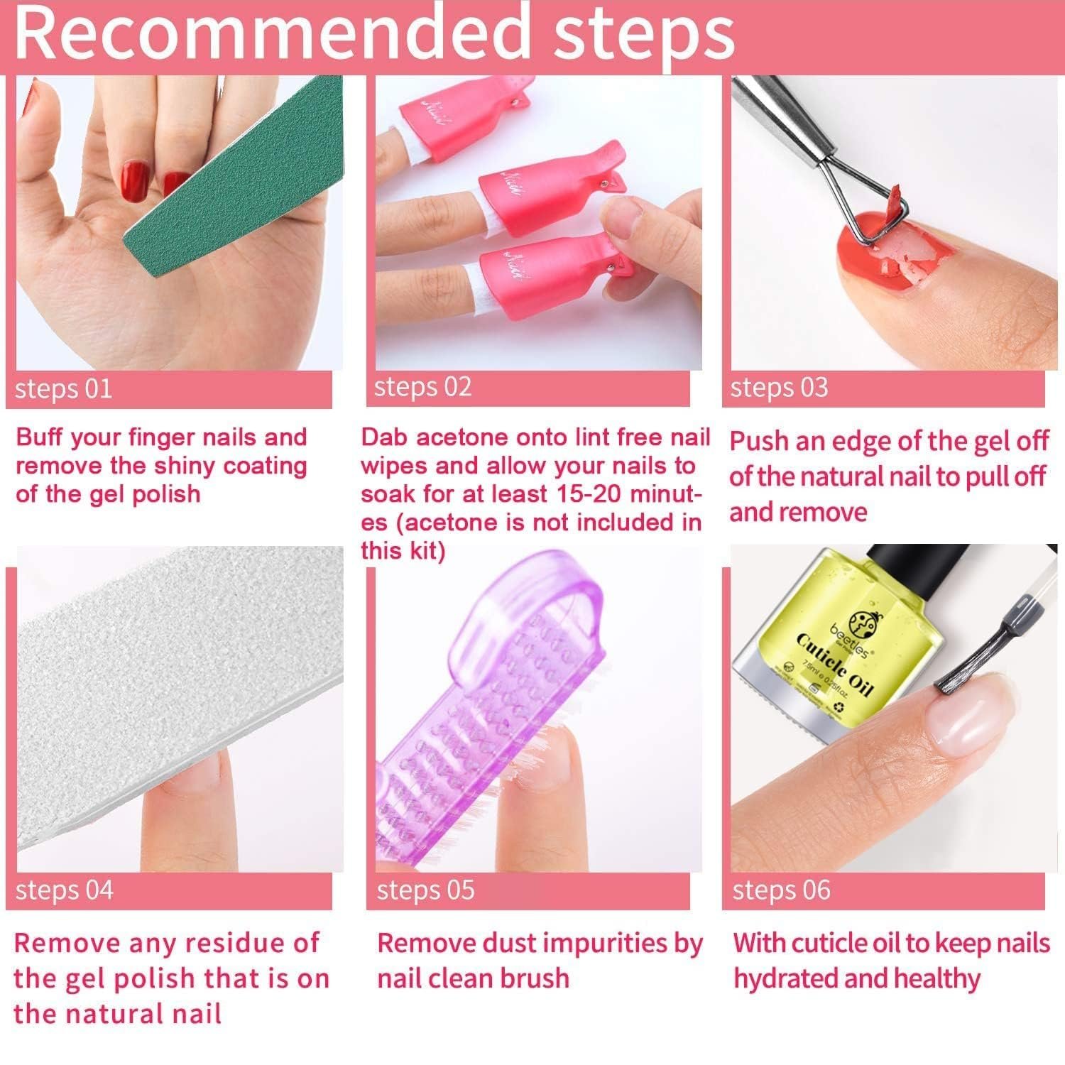 Beetles Gel Polish Remover Kit - Gel Nail Polish Remover with 450 Pcs Lint Free Nail Wipes/10 Pcs Gel Polish Remover Clips/Cuticle Oil/Cuticle Pusher/Nail File Valentine's Day Gifts for Women - Image 3