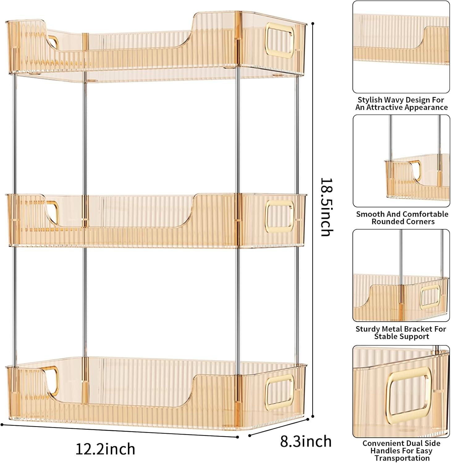 KSDSOAM 3 Tiers Bathroom Countertop Organizer, Cosmetics Skincare Organizers Holder for Perfume, Bathroom Organizers and Storage for Dresser Vanity Tray Sink (Gold) - Image 4