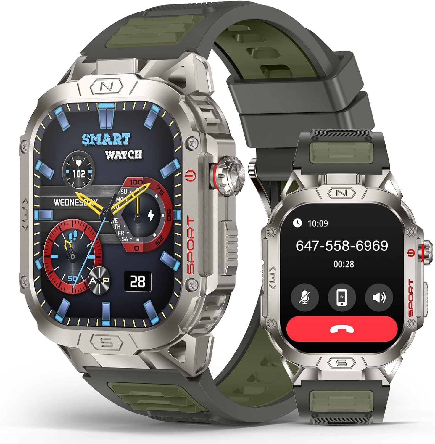 SOUYIE Smart Watch for Men with LED Flashlight, 2.02" HD Display Rugged Outdoor Sport Smartwatch with Compass/Altimeter/Barometer, Waterproof Fitness Tracker, Heart Rate Sleep Monitor for iOS Android - Image 2