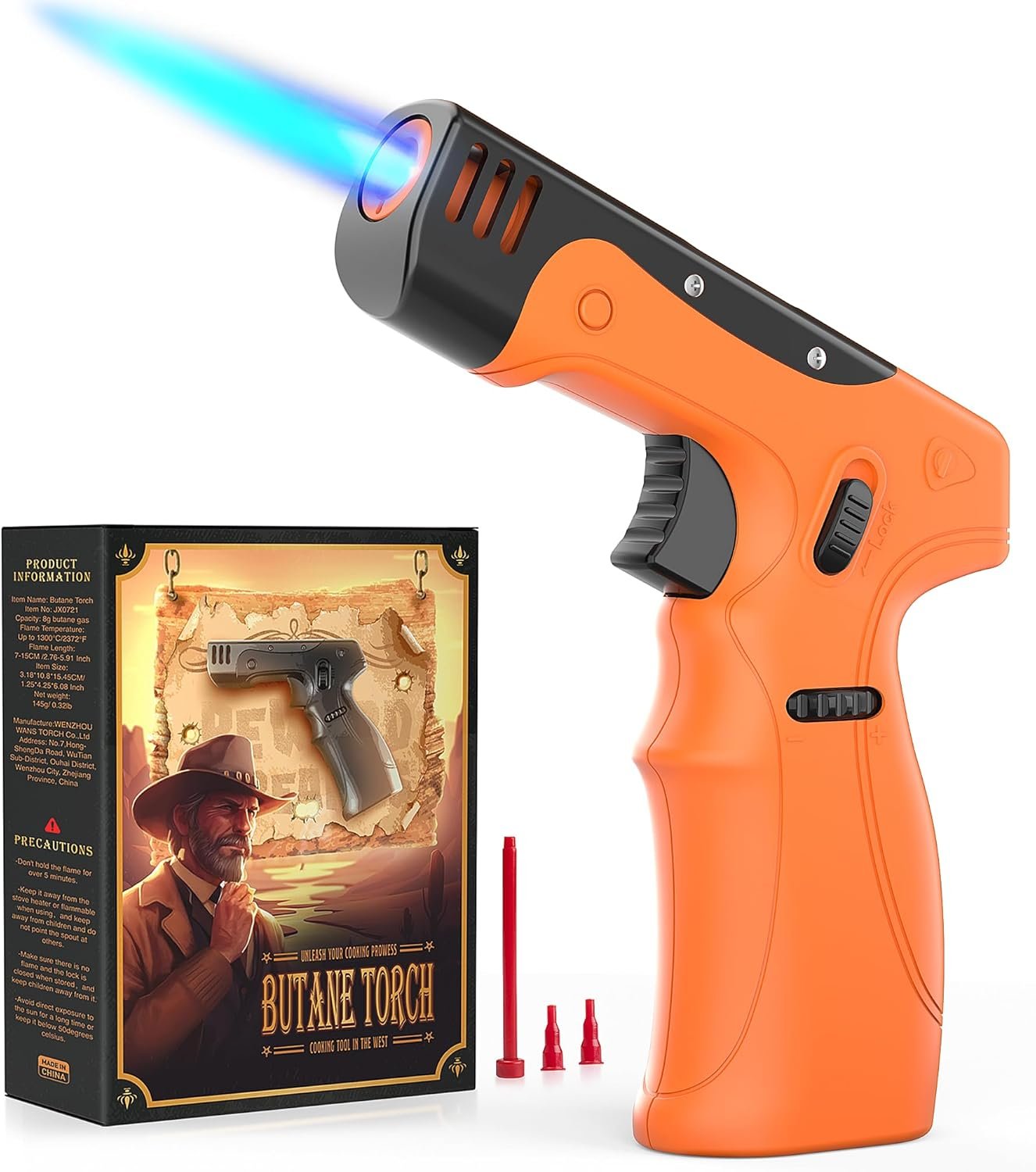 GIBOT Butane Torch Lighter Gun, Refillable Cooking Torch with Adjustable Flame & Safety Lock, Ergonomically Designed Gun lighter for Cooking Welding Grill Industrial Butane Gas Not Included(Orange) - Image 2