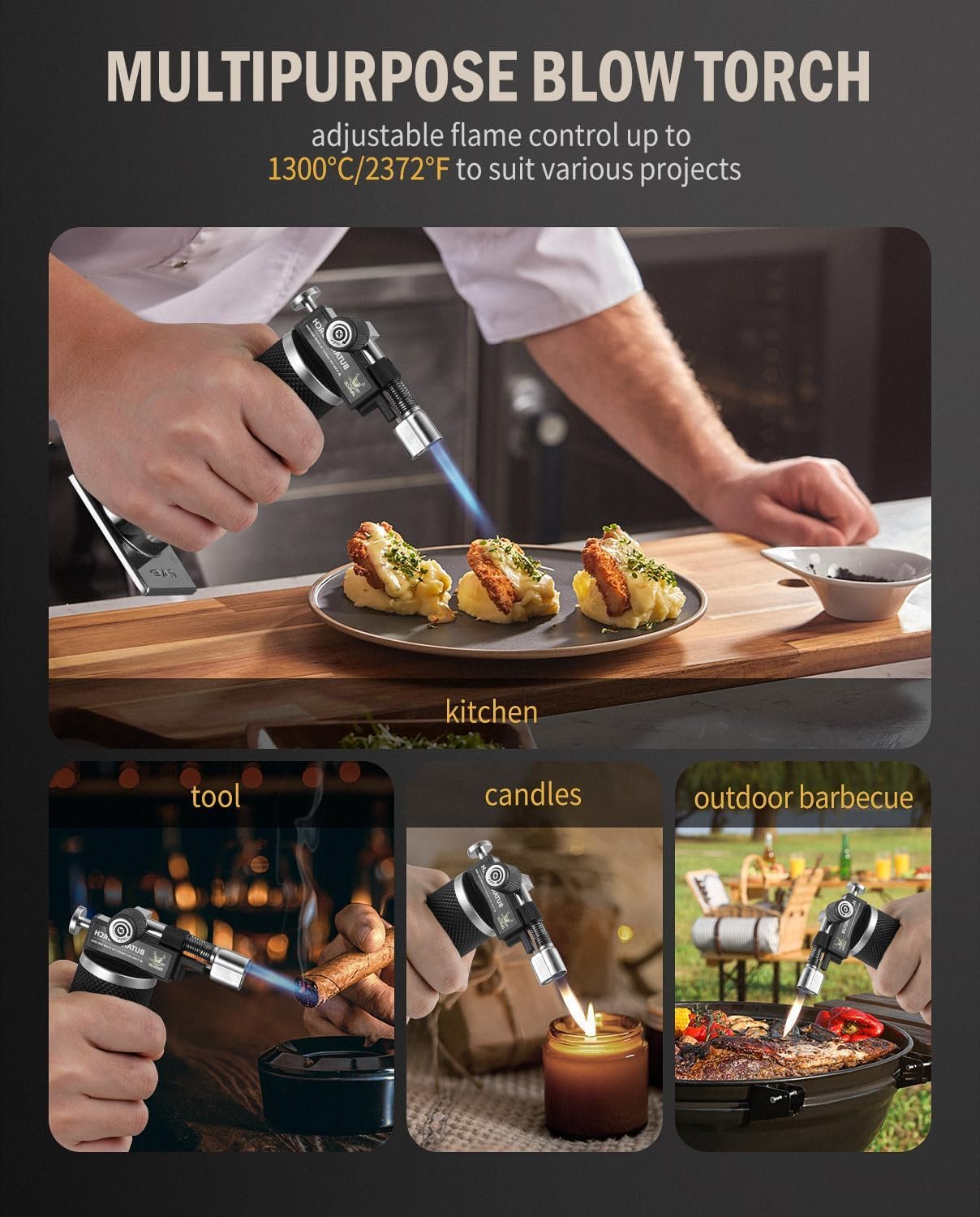 RAVS Butane Torch Lighter, DUAL Flame Mode Kitchen Torch, Refillable Cooking Torch Gun, Creme Brulee Torch Lighter, Blow Torch for Cooking, Welding, Mini Torch Soldering Torch, Butane is Not Included - Image 7