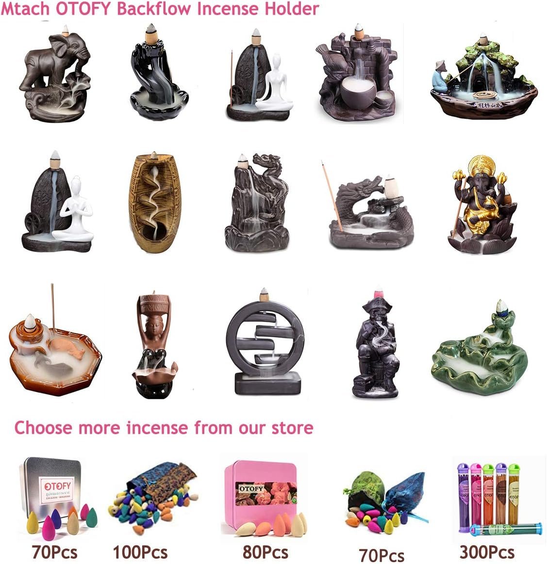 120 PCS Backflow Waterfal Incense Cones, 8 Mixed Natural Scents India Incense Osmanthus Jasmine Tulip Lavender Sandalwood Rose Incense Cone for Backflow Incense Burner Holders (120 Incense/Bag) - Image 8