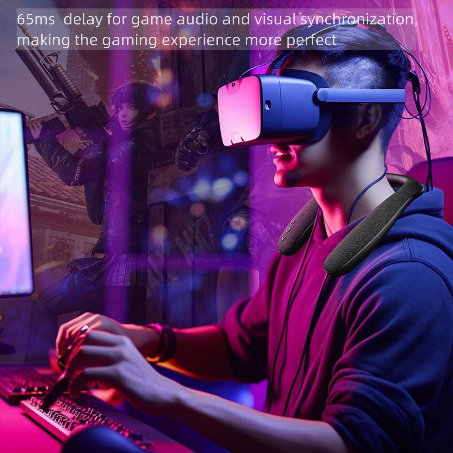 Neckband Speakers - Built-in mic, 12H Playtime, Type-C Quick Charging, Wireless Wearable Neck Speaker 3D Stereo Sound for Home&Outdoors - Image 5