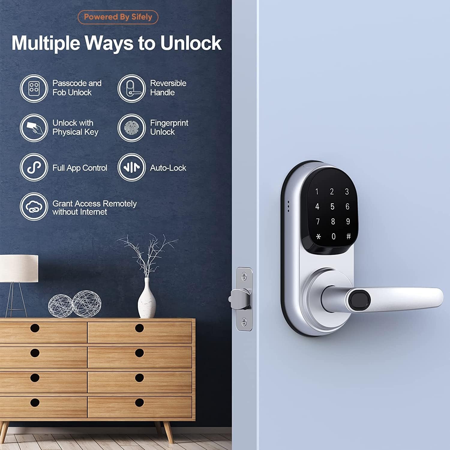 Dermum Smart Lock, Fingerprint Door Lock, Keyless Entry Door Lock, Keyless Door Lock, Smart Door Lock, Smart Lock with Handle, Keypad Door Lock, Door Lock with Keypad, Digital Door Lock (Smart Lock) - Image 4