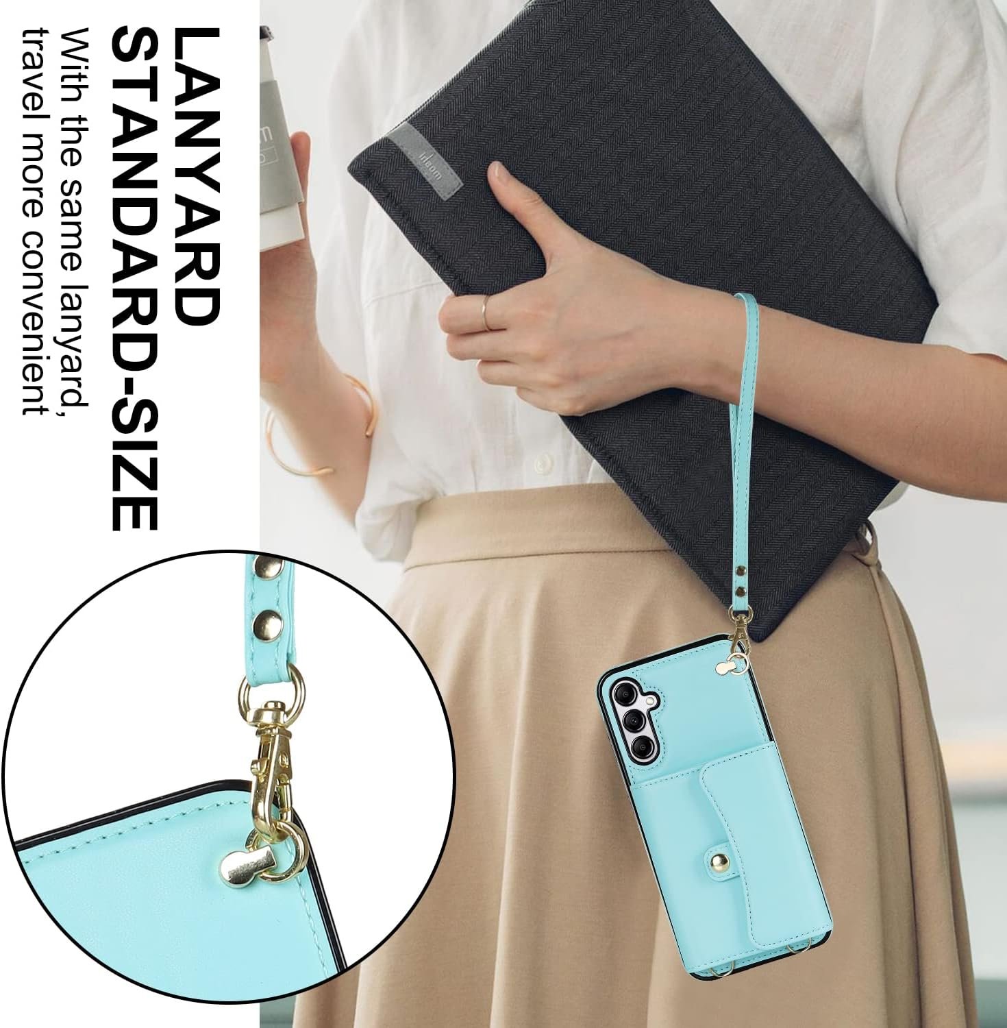 Asuwish Phone Case for Samsung Galaxy A14/M14 5G Wallet Cover with RFID Blocking Credit Card Holder Wrist Crossbody Strap Lanyard Stand Leather Girls Cell Accessories A 14 4G 14A 14M G5 Women Men Teal - Image 5