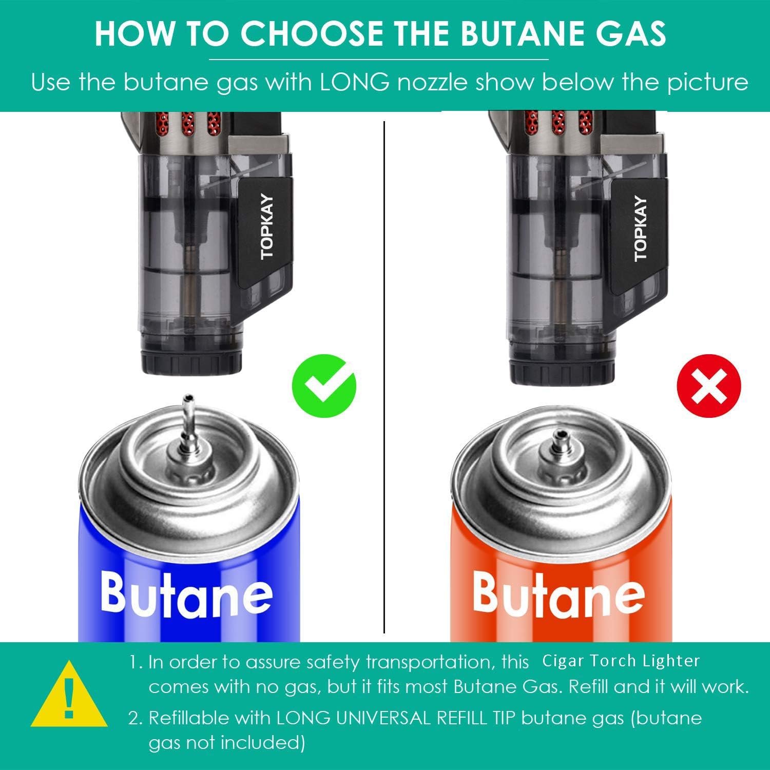 Cigar Lighter Triple Jet Flame Butane Torch Lighters Windproof Butane Refillable Gas Torch Lighters with a Gift Box, 2 Pack (Without Gas) - Image 7