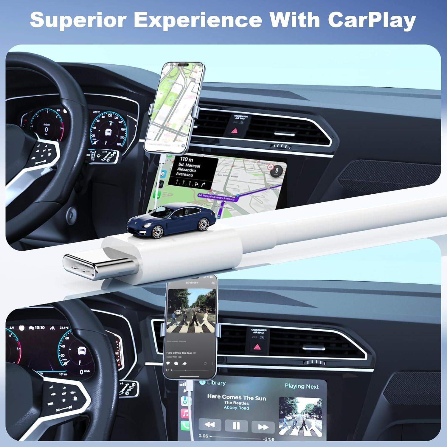 Car CarPlay Cable for iPhone 15/16 Pro Max/Plus Cable, 2Pack USB A to USB C for CarPlay USB C Cord, iPad USB C Cable iPad Pro 13/12.9/11 inch iPad Air 5/4th Mini Car Charger Cord Charging Cable 3FT - Image 3