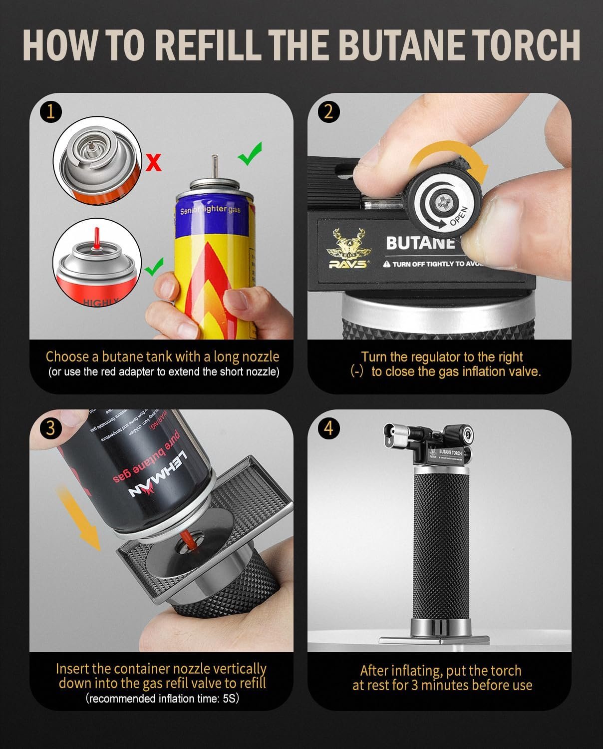 RAVS Butane Torch Lighter, DUAL Flame Mode Kitchen Torch, Refillable Cooking Torch Gun, Creme Brulee Torch Lighter, Blow Torch for Cooking, Welding, Mini Torch Soldering Torch, Butane is Not Included - Image 8