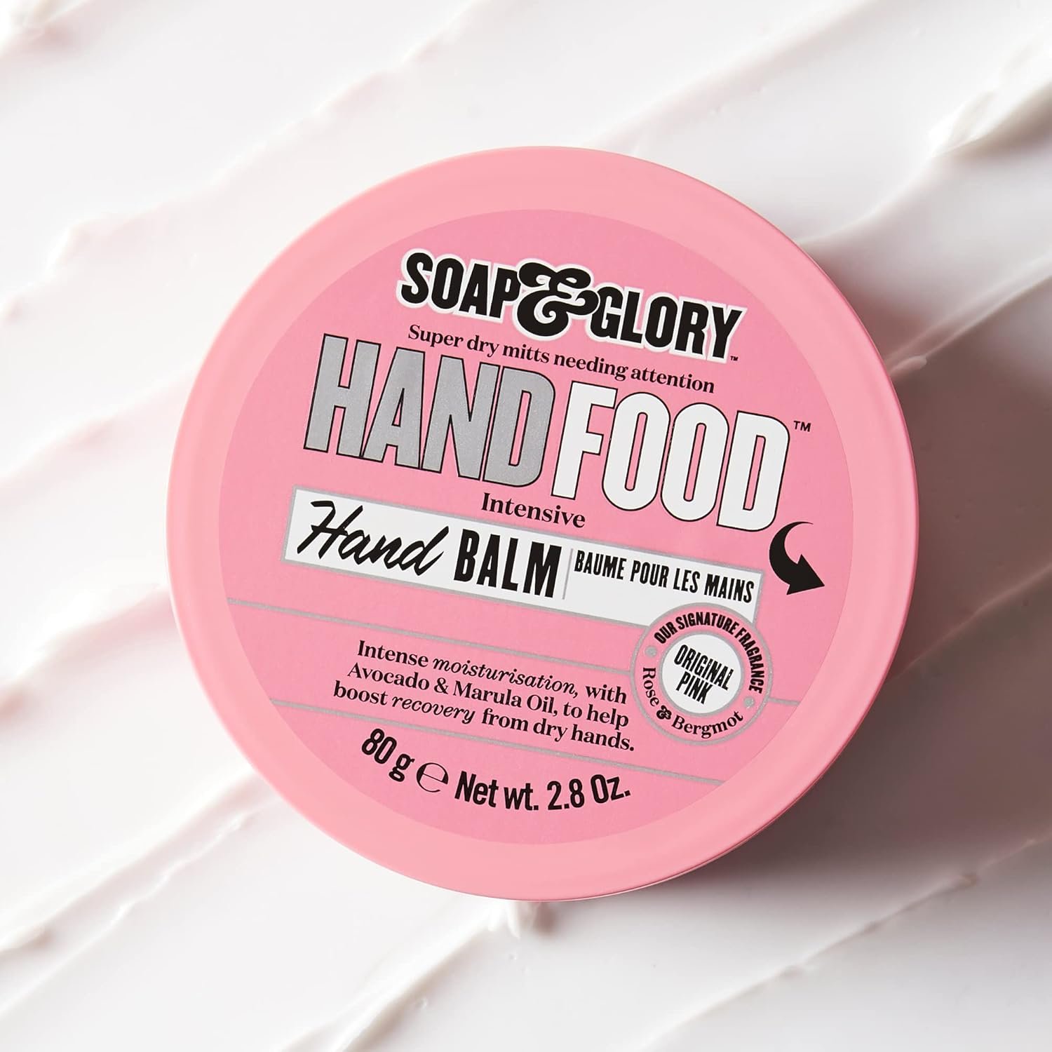 Soap & Glory Original Pink Hand Food Intensive Hand Balm - Avocado + Marula Oil Hydrating Cuticle & Hand Moisturizer - Rose & Bergamot Scented Hand Cream for Dry Hands (80g) - Image 5