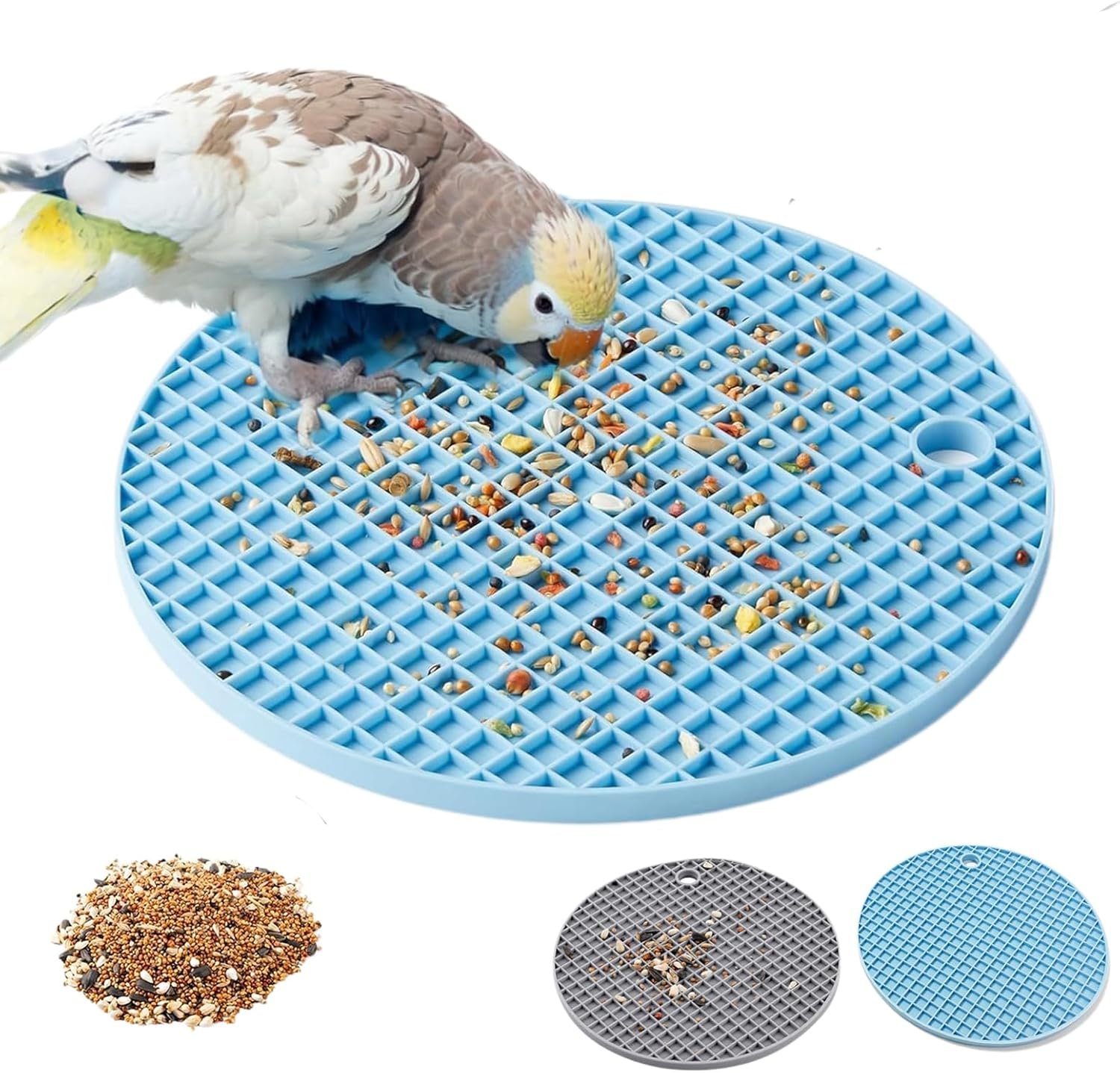 2Pcs Bird Foraging Toys Puzzle, Bird Slow Feeder Mats, Parakeet Seed Container Food Feeder for Cage, Bird Foraging Toys for Parrot, Cockatiel, African Grey, Conure, Budgies - Image 2