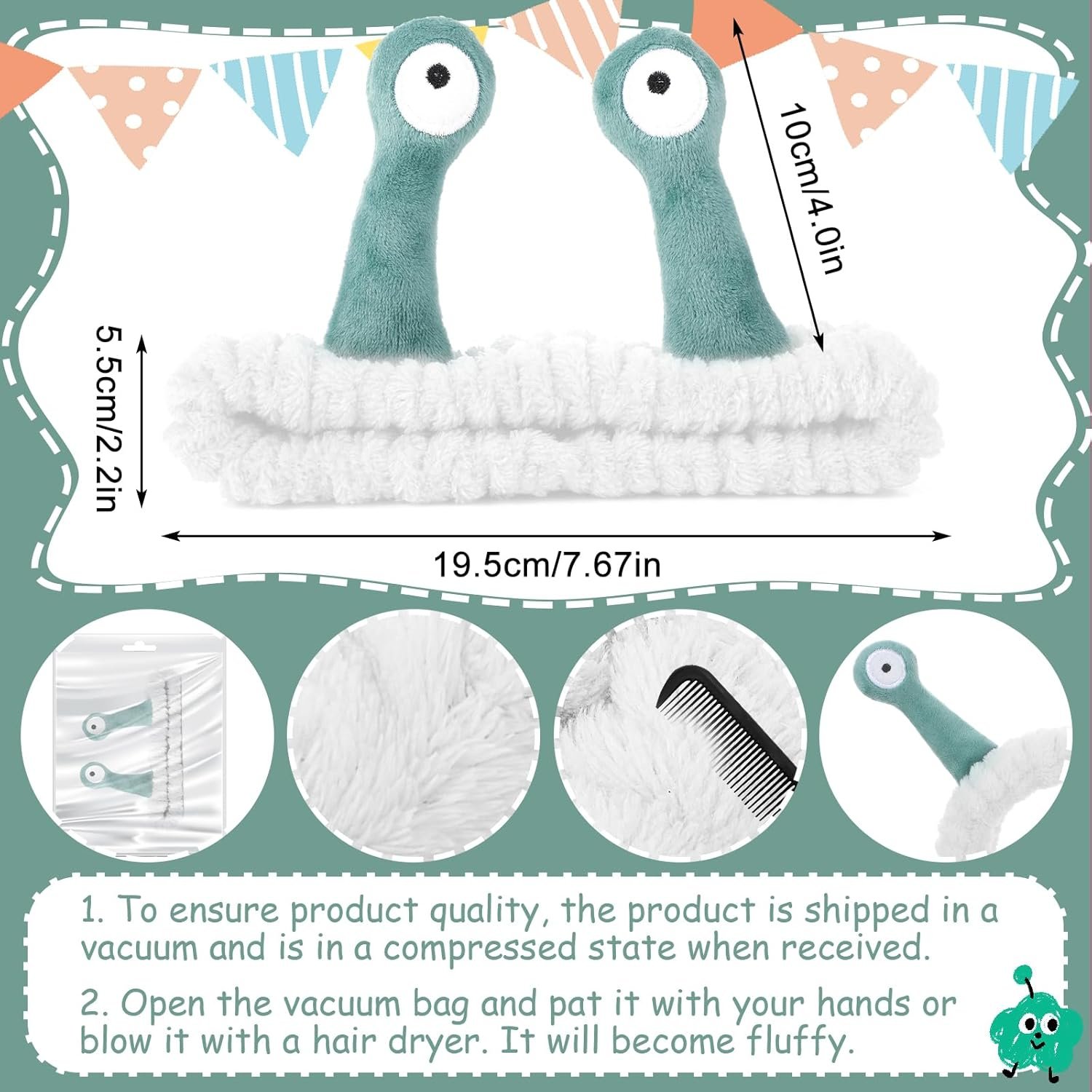 Face Wash Headband, Palm and Snail Spa Hair Bands Makeup Headbands Women Cartoon Cute Coral Fleece Elastic Headband Creative Hair Accessories for Washing Face Shower Sports (White) - Image 3