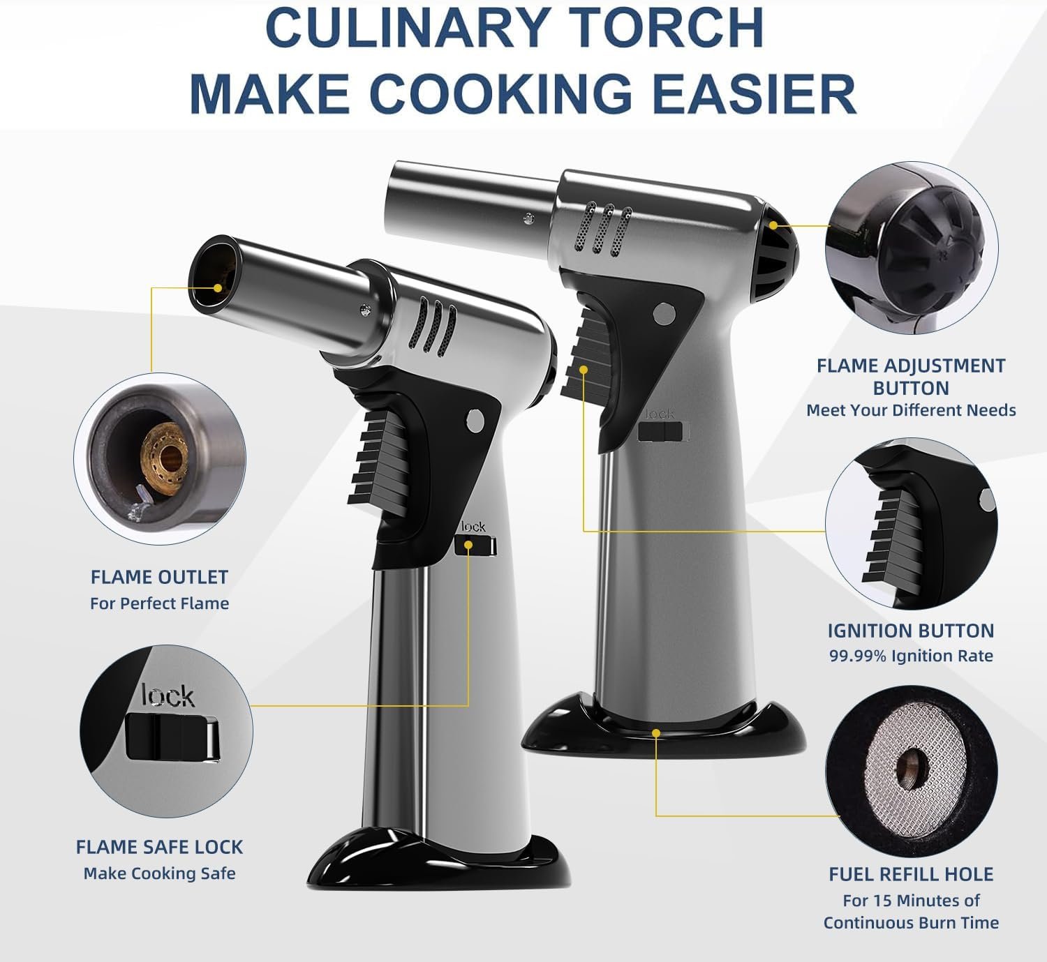Butane Torch, Butane Refillable Kitchen Cooking Torch, Torch Lighter with Safety Lock And Adjustable Flame For BBQ, Baking, Brulee Creme, Crafts and Soldering(Butane Gas Not Included)… - Image 6