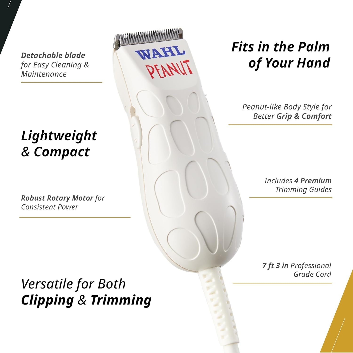 Wahl Professional Peanut Corded Trimmer Compact Lightweight Powerful Rotary Motor Grooming Tool 4 Trimming Guides Accessories - Image 5