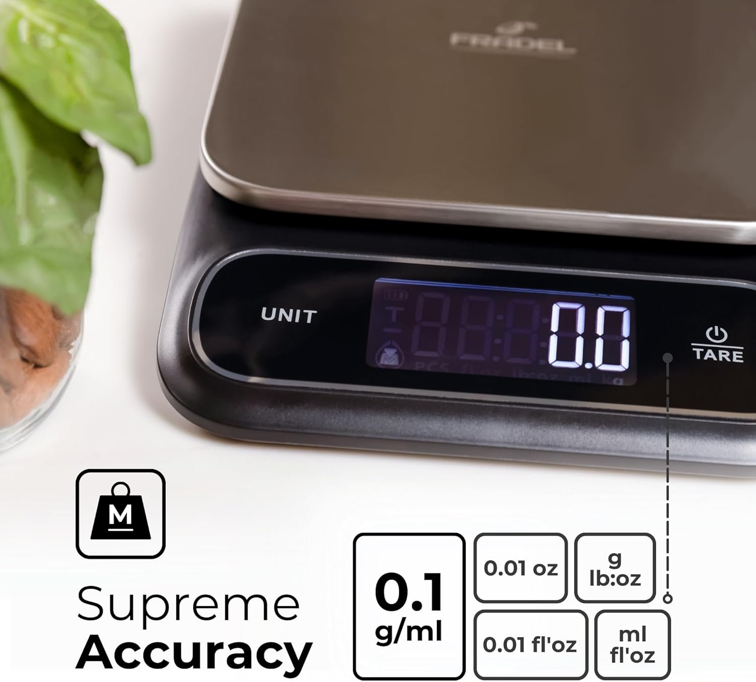 Fradel 0.1g Digital Kitchen Food Scale - Precision Food Scale for Cooking, Baking, Weight Loss - in Grams & Ounces - A Kitchen Must Have - Stainless Steel Plate, Waterproof, 11lb Capacity - Square - Image 3