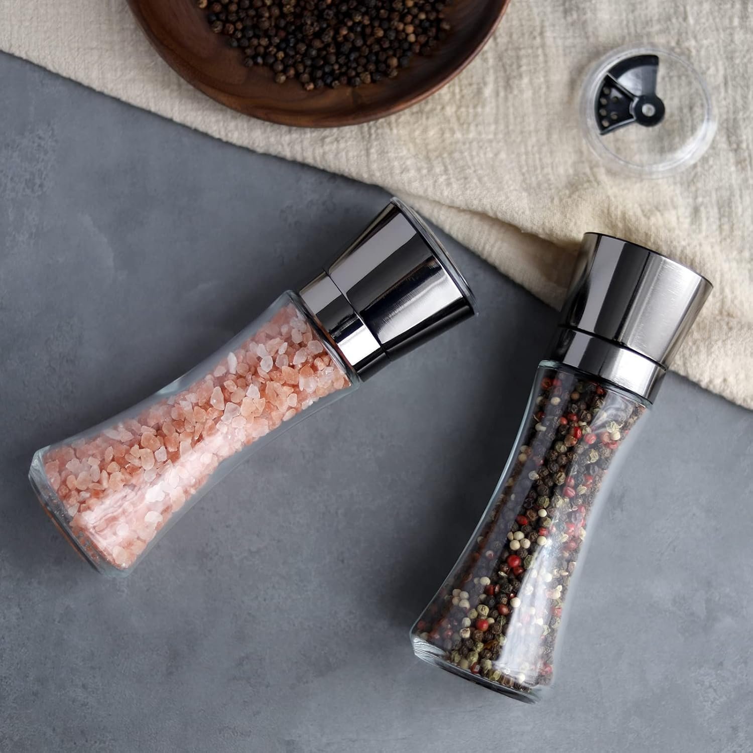 VEVOK CHEF Salt and Pepper Grinder Set Stainless Steel Black Salt and Pepper Mill with Adjustable Coarseness Salt Shaker Set Spice Grinder Black Pepper Grinder Refillable Home Kitchen - Image 5