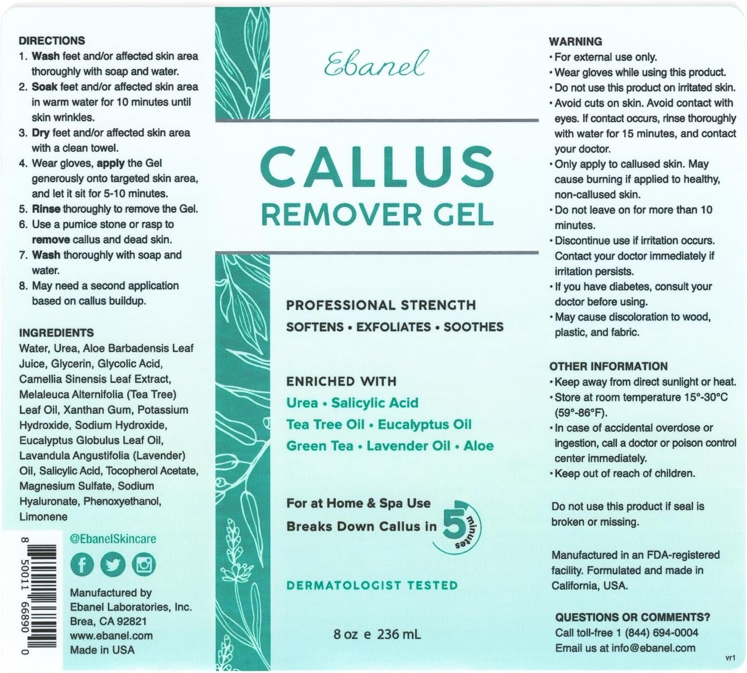 Ebanel Professional Callus Remover for Feet with Urea, Epsom Salt, Salicylic Acid, Tea Tree Oil, Glycolic Acid, Lavender, Heel Foot Callus Remover Gel Exfoliator Dead Skin Removal Pedicure Foot Spa - Image 8
