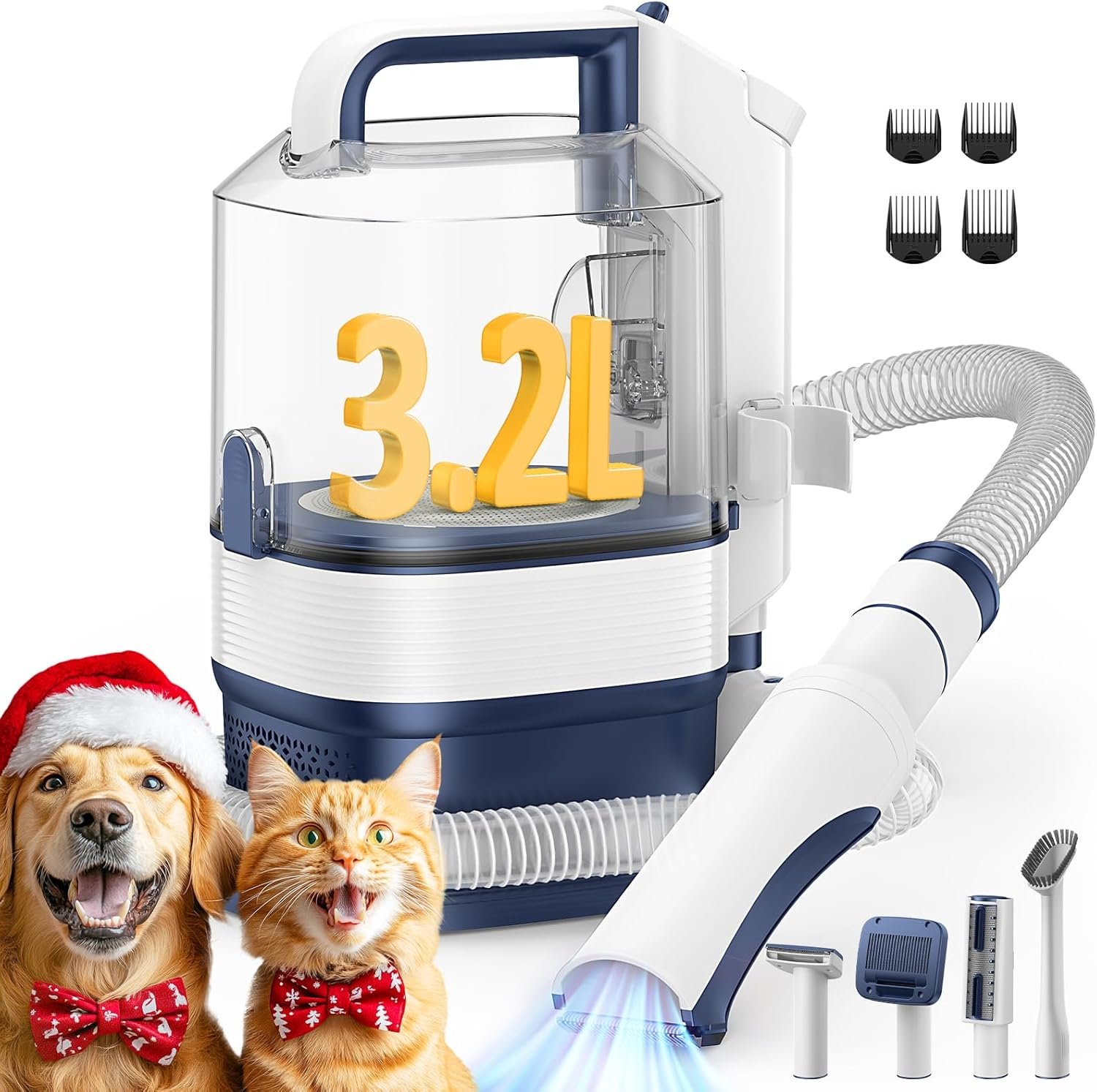 Dog Grooming Vacuum Kit, 3.2L Dust Cup Pet Grooming Vacuum for Dogs Cats with Cordless Clipper, 12000pa 6 Pet Grooming Tools Dog Brush Vacuum for Shedding Home Cleaning, Low Noise Dog Cat Hair Remover - Image 2