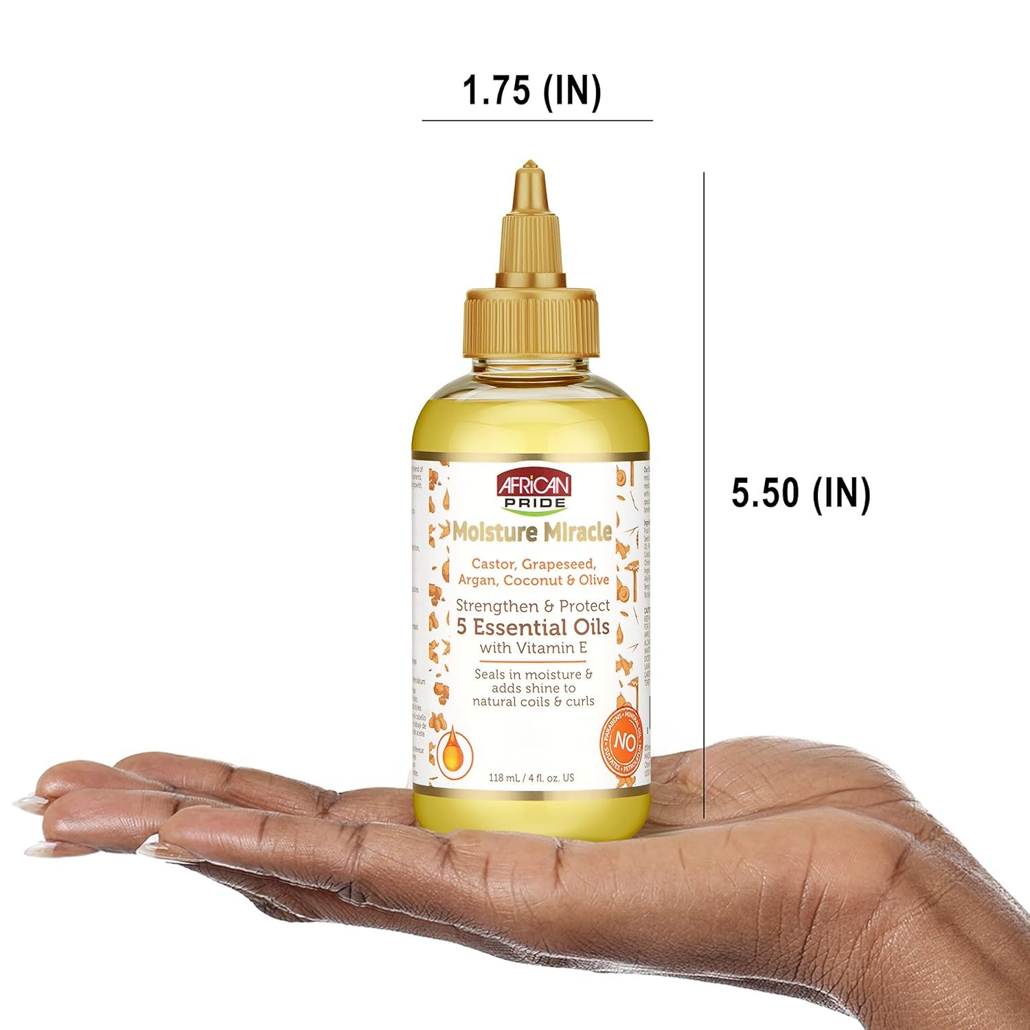 African Pride Moisture Miracle 5 Essential Oils - Contains Castor, Grapeseed, Argan, Coconut & Olive Oil, Seals in Moisture & Adds Shine to Hair, Vitamin E, 4 oz - Image 5