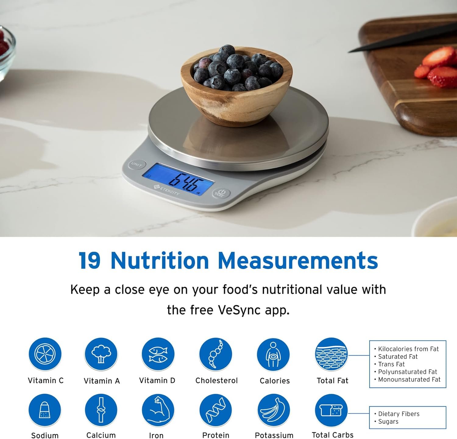 Etekcity Nutrition Smart Food Kitchen Scale, Digital Ounces and Grams for Cooking, Baking, Meal Prep, Dieting, and Weight Loss, 11 Pounds-Bluetooth, 304 Stainless Steel - Image 3