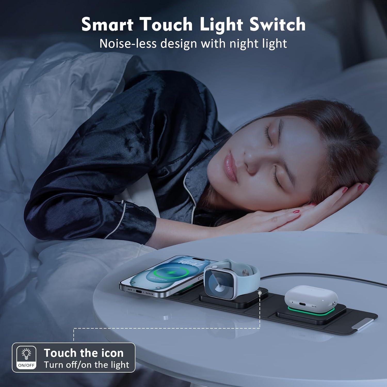 Wireless Charger for iPhone - 3 in 1 Charging Station for Apple Multiple Devices, Foldable Magnetic Mag-Safe Travel Charging Pad for iPhone 16 15 14 13 12 Pro Max Plus iwatch Watch & Airpods - Image 9