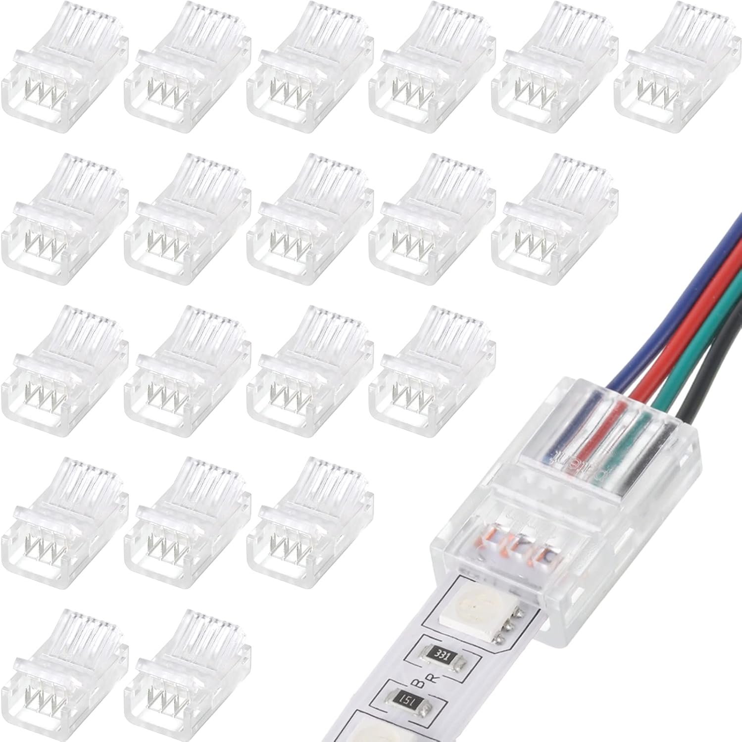 Flutesan 20 Pcs 4 Pin 10 mm LED Strip Connector RGB LED Strip Lights Waterproof Adapter Connectors 22 AWG Wires Connector for Strip Light Unwired Gapless Track Connector 5v 12v 24v - Image 2