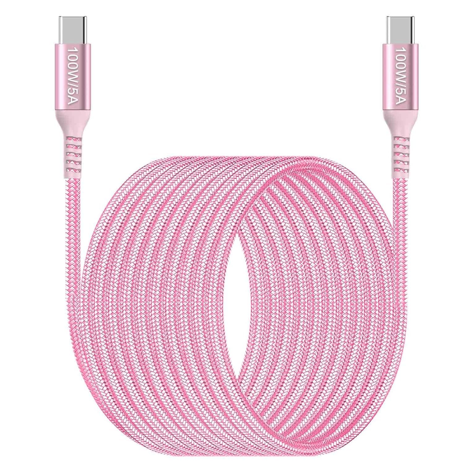 100W USB C Cable 10ft Pink,Long USB-C to USB-C,Awnuwuy USB Type C to C Fast Charging Cord Compatible with iPhone 15/15 Pro/15 Plus/15 Pro Max,iPad Pro,iPad Air 4,Samsung Galaxy S23 S22 S21,MacBook Pro - Image 2