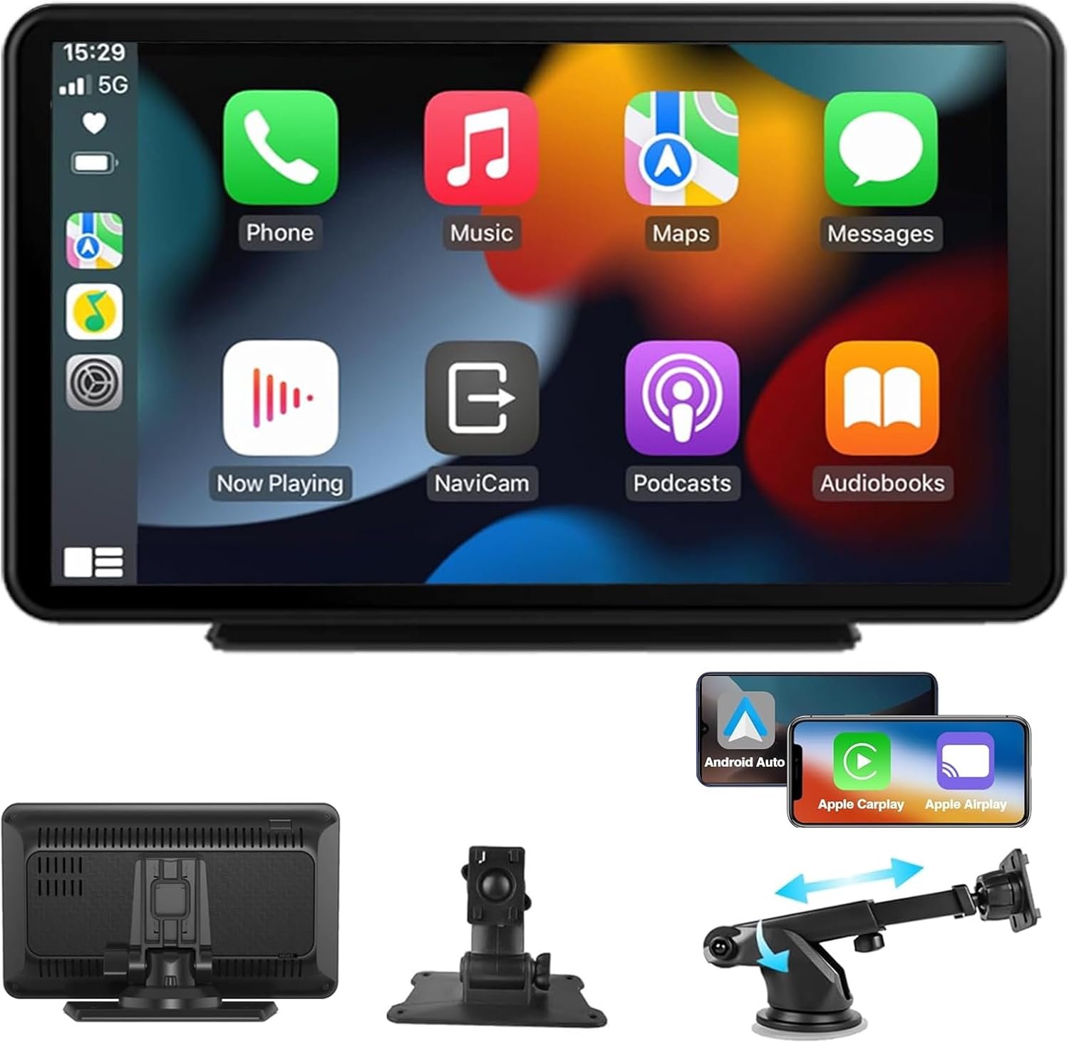Wireless Carplay Screen for Car - 7" HD Portable Touch Screen Car Stereo Compatable with Apple Carplay & Android Auto, GPS Navigation/Voice Control/Bluetooth/AUX/FM for All Vehicles - Image 2