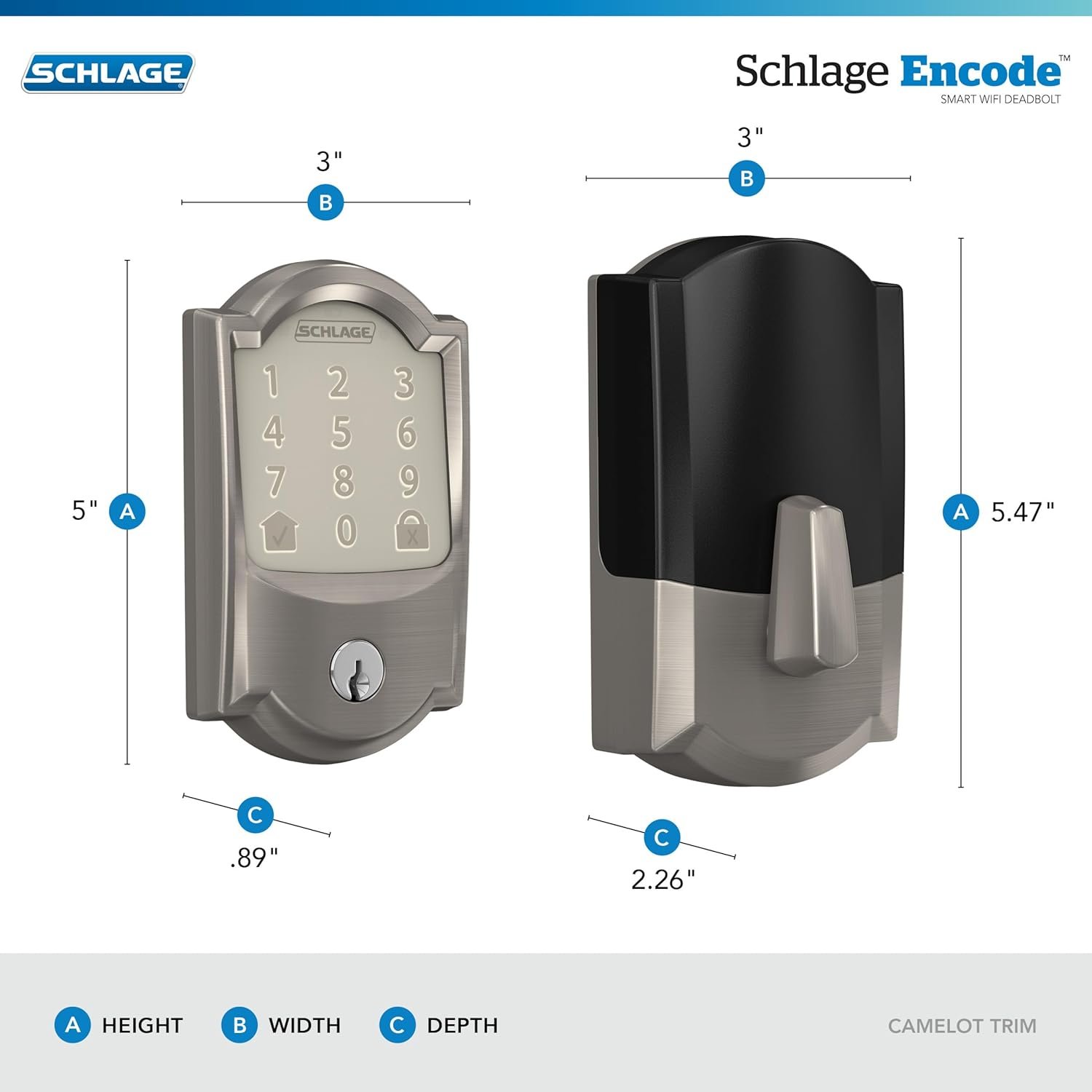 Schlage Encode Smart Wi-Fi Deadbolt with Camelot Trim in Satin Nickel - Image 4