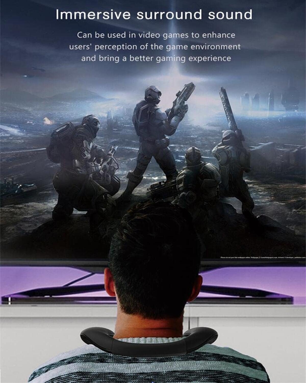 Neckband Speakers - Built-in mic, 12H Playtime, Type-C Quick Charging, Wireless Wearable Neck Speaker 3D Stereo Sound for Home&Outdoors - Image 6