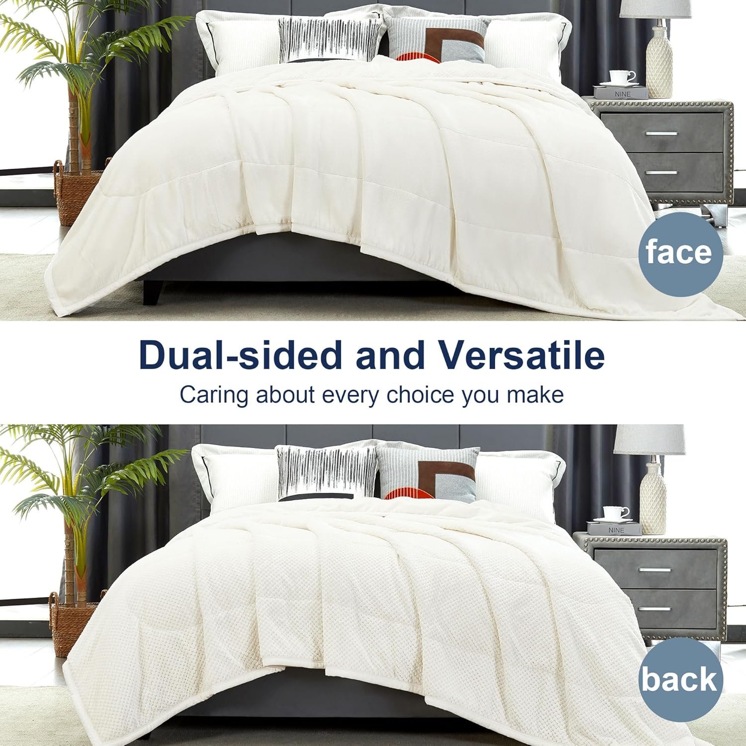 DREAMNINE Extra Thick 3 Layers Soft Flannel Fleece Blanket for Couch Sofa 50" x 60", Luxury Warm Fuzzy Velvet Blanket for Winter, Solid Cozy Plush Microfiber Blanket for Bedroom, Washable, Cream White - Image 3