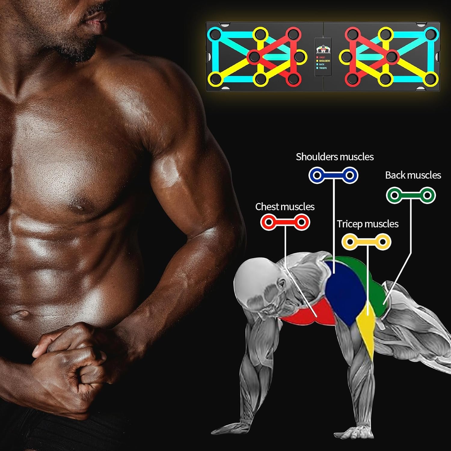 Multi-Functional Push-Up Plate with 4 Color Zones and 16 Holes. Portable and Foldable Push-up Board with Handle for Muscle Building and Strength Training - Image 8