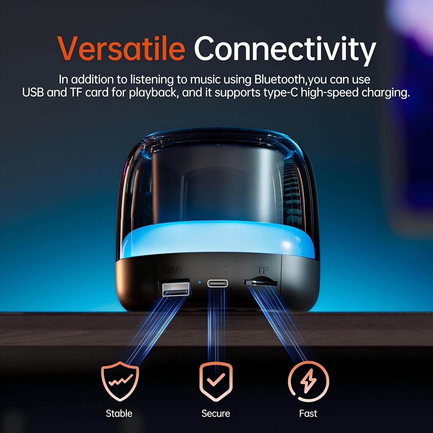 Bluetooth Speaker with Stereo Bass, Portable Speakers Bluetooth Wireless V5.3 with RGB Lights, TF-Card USB, Double Pairing, 4H Playtime, IP7 Waterproof Speakers for Travel Party Home Theater Outdoor - Image 5