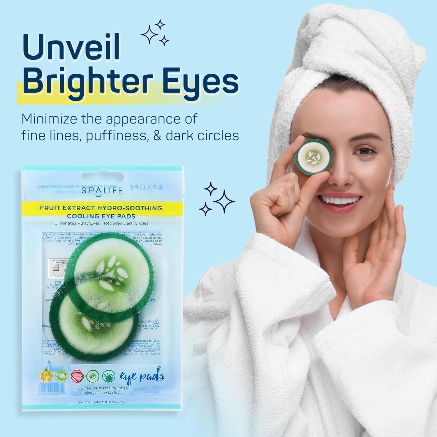 SpaLife Cooling Eye Pads - Korean Soothing Eye Pads for Dark Circles, Puffy Eyes, and Wrinkles - 48 Pads with Fruit + Vegetable Extracts - Revitalizing Hydrating Eye Pads for Eye Treatment (Cucumber) - Image 3