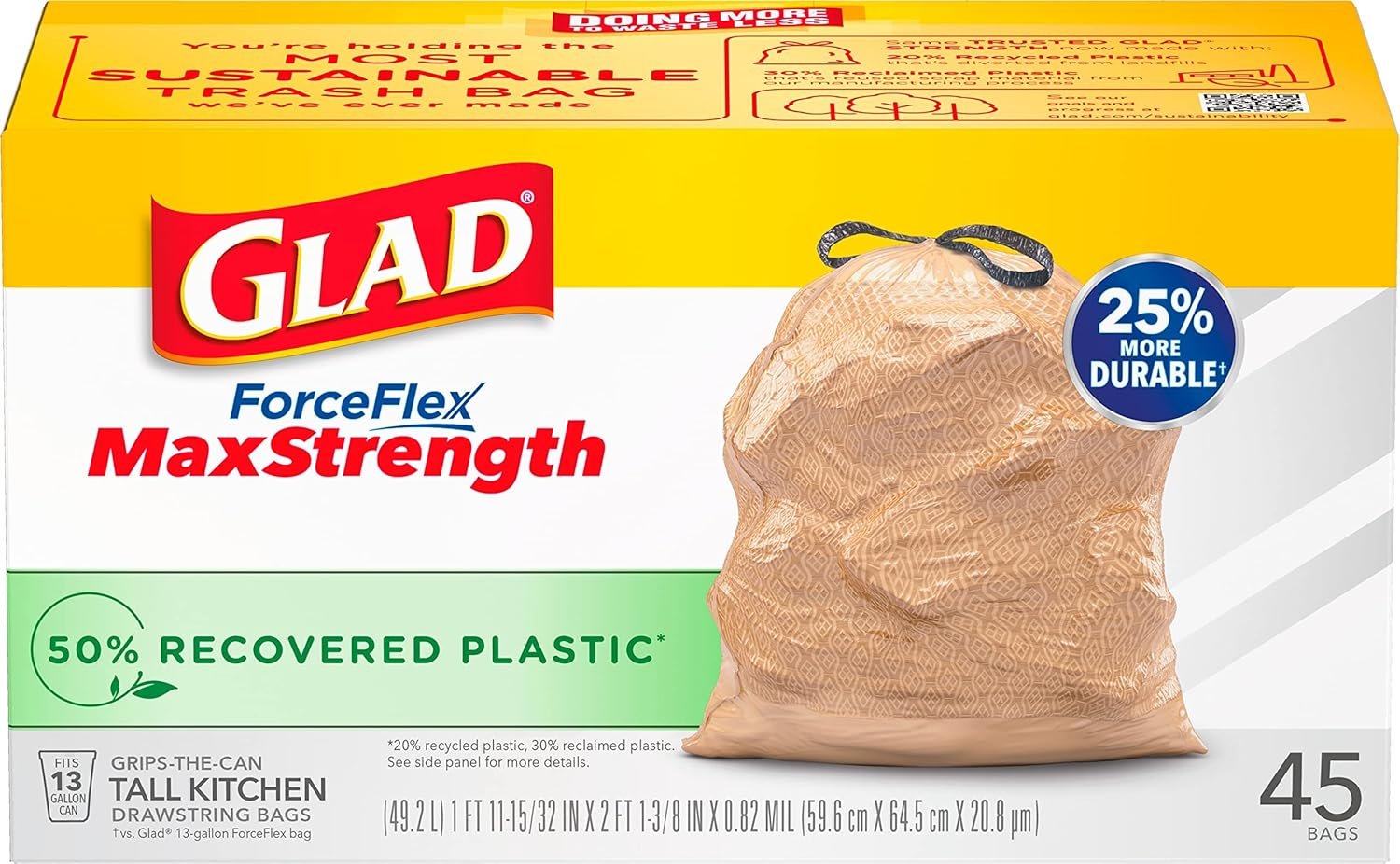 Glad ForceFlex MaxStrength Kitchen Trash Bags, 13 Gal, 45 Ct (Package May Vary) - Image 2