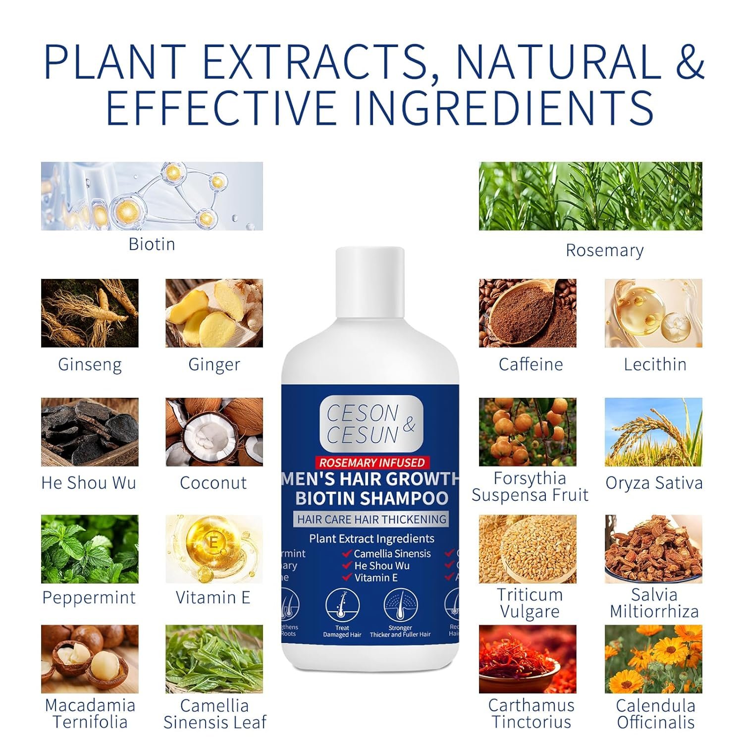 Ceson&Cesun Hair Growth Shampoo Organics Anti-Thinning Biotin Thickening Shampoo Infused with Rosemary, CLINICALLY TESTED Effective - Strengthening Hair Thickening Products for Men & Women 10.1 Oz - Image 6