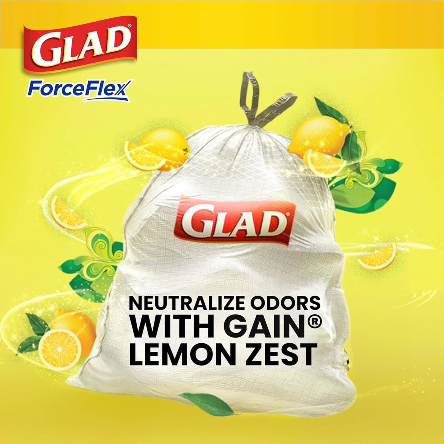 Glad Trash Bags, ForceFlex Tall Kitchen Drawstring Garbage Bags, 13 Gal, Gain Lemon Zest, 110 Ct, Pack May Vary - Image 5