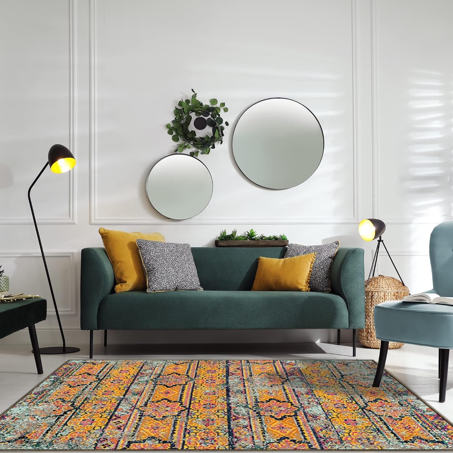 Superior Indoor Large Area Rug, Jute Backing, Perfect For Hallway, Entryway, Office, Living/ Dining Room, Bedroom, Kitchen, Floor, Floral Stripe Medallion Decor, Zebrina Collection, 8' x 10', Aqua - Image 9