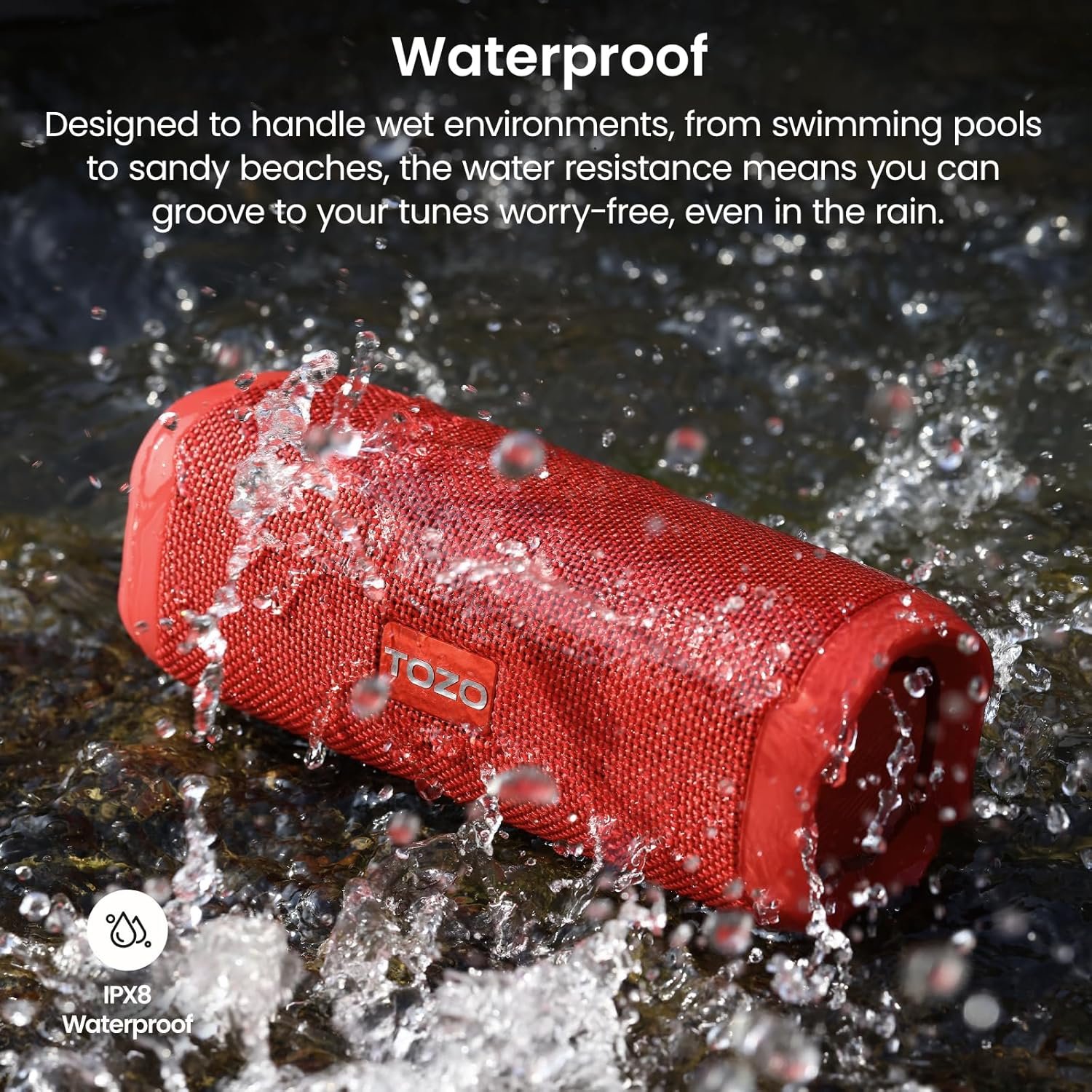 TOZO PA2 Bluetooth Speaker with Dual Drivers & Dual Bass Diaphragms, Deep Bass Loud Stereo Sound, 25H Playtime, Custom EQ App Portable Wireless Speaker for Home Outdoors Travel Red - Image 5
