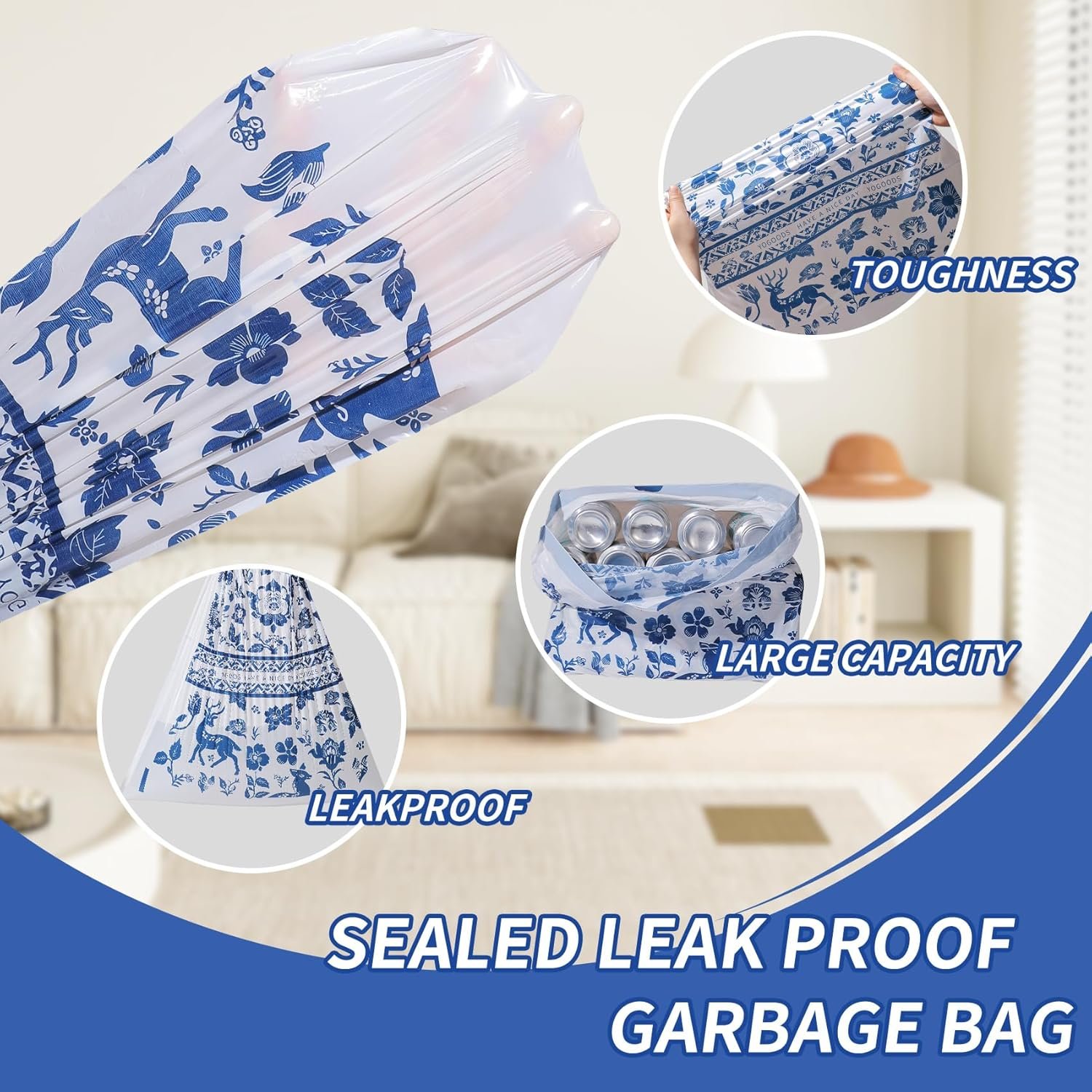 Sturdy Kitchen Drawstring Trash Bags, 13 Gallon Large Garbage Bags, 60 Counts Trash Bags for Office, Kitchen, Bedroom Trash Cans, Colored Portable Sturdy Trash Bags, Trash Basket Bags - Image 4