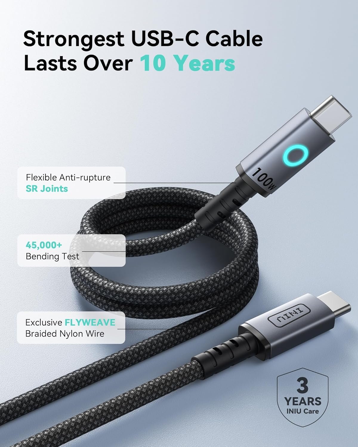 INIU Magnetic USB C to USB C Cable, 100W USB C to C Fast Charging Cable, Braided Type C Charger Cable USB C Cord. - Image 6